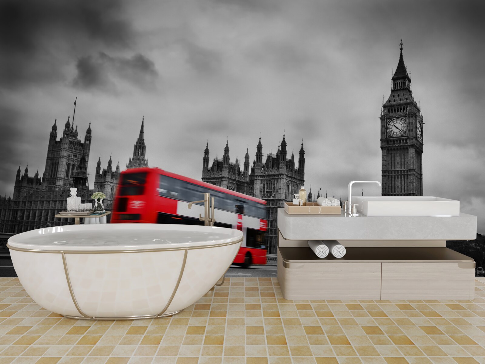 Fototapet autobuz londonez pe drum