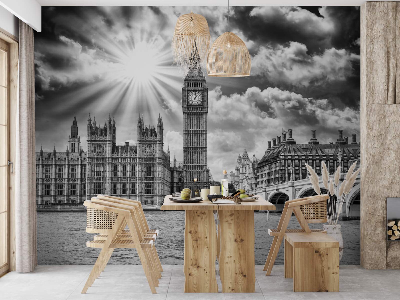 Fototapet londra pictată în alb și negru cu big ben