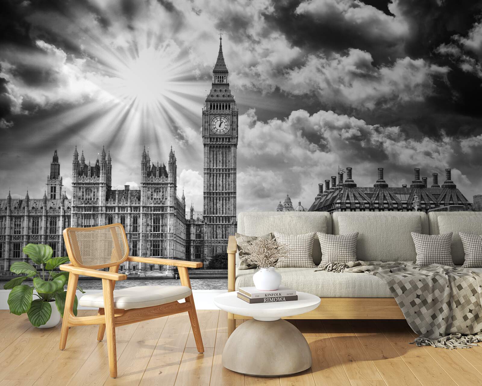 Fototapet londra pictată în alb și negru cu big ben