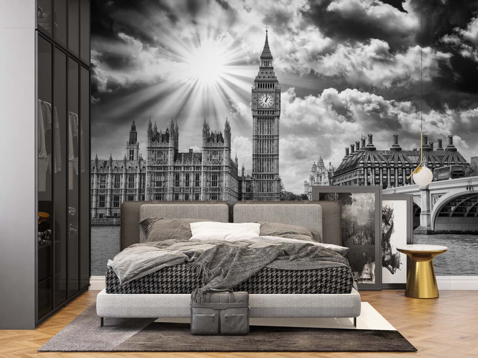 Fototapet londra pictată în alb și negru cu big ben