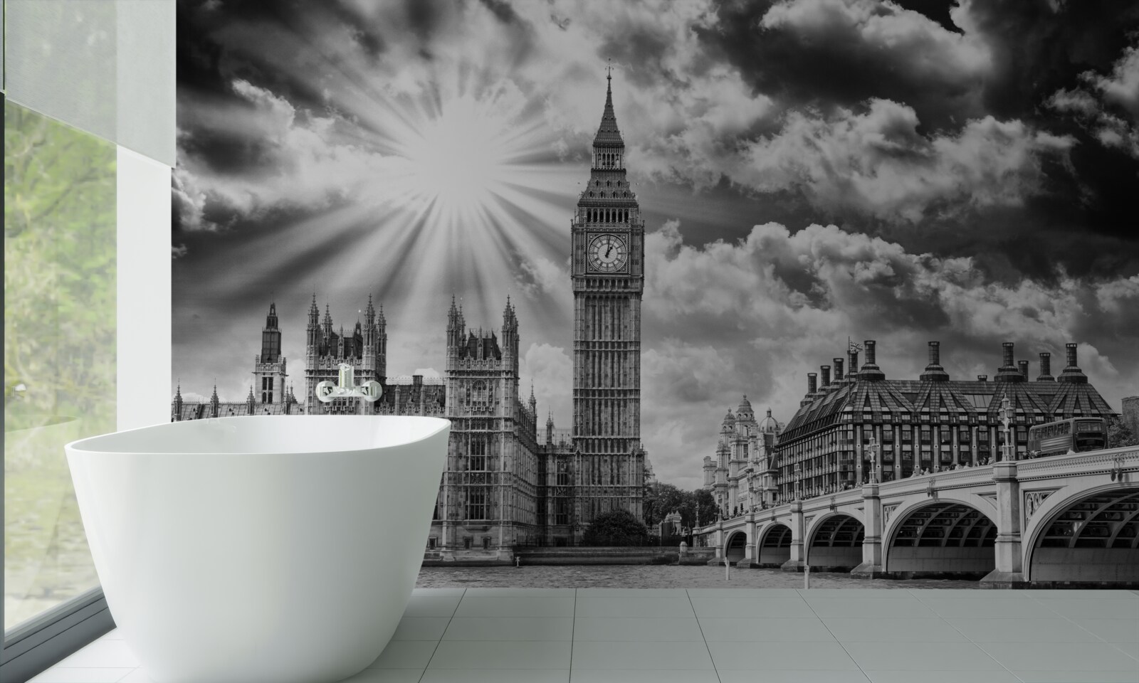 Fototapet londra pictată în alb și negru cu big ben