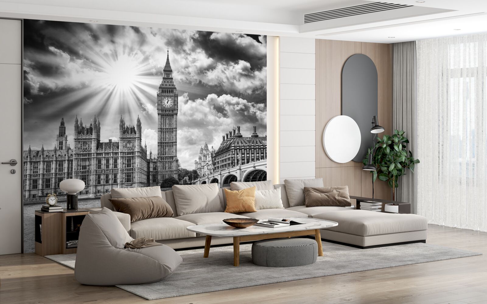 Fototapet londra pictată în alb și negru cu big ben