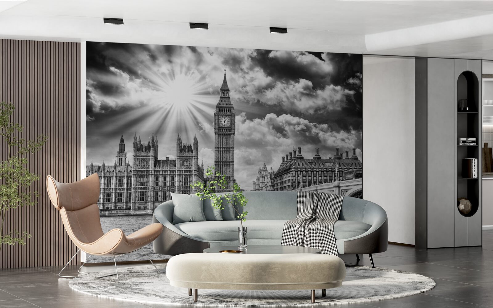 Fototapet londra pictată în alb și negru cu big ben