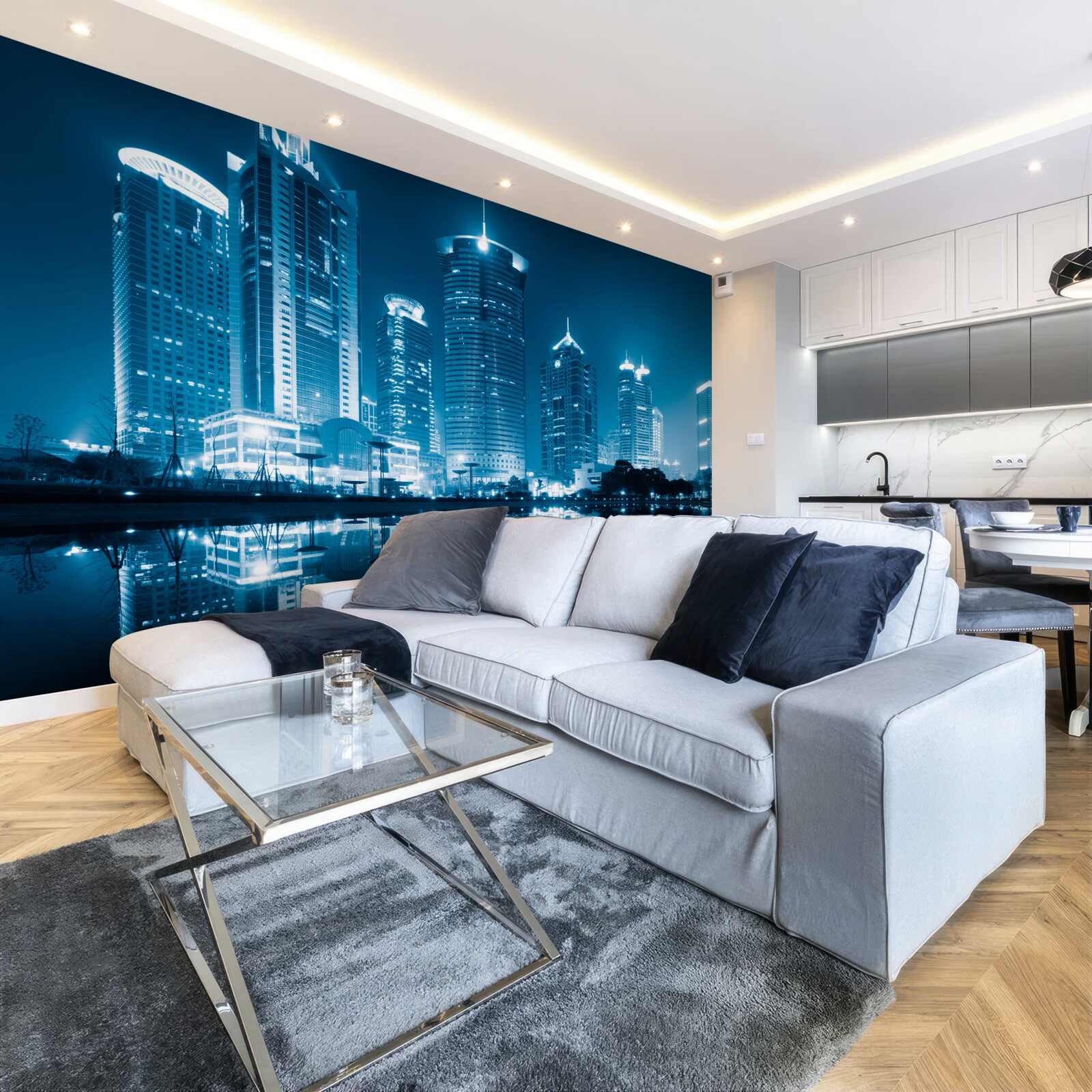 Fototapet noaptea shanghai în lumina felinarelor