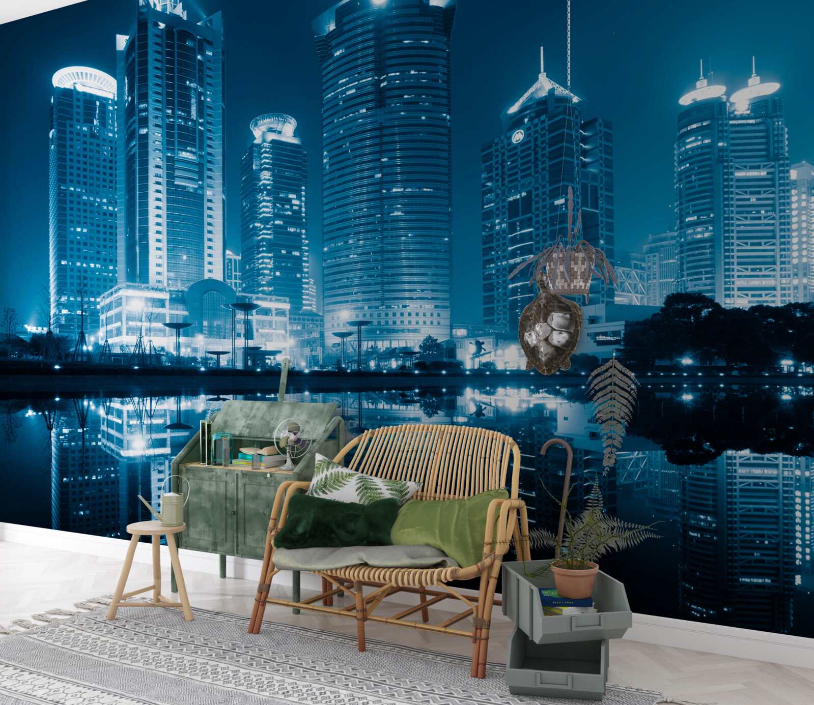 Fototapet noaptea shanghai în lumina felinarelor