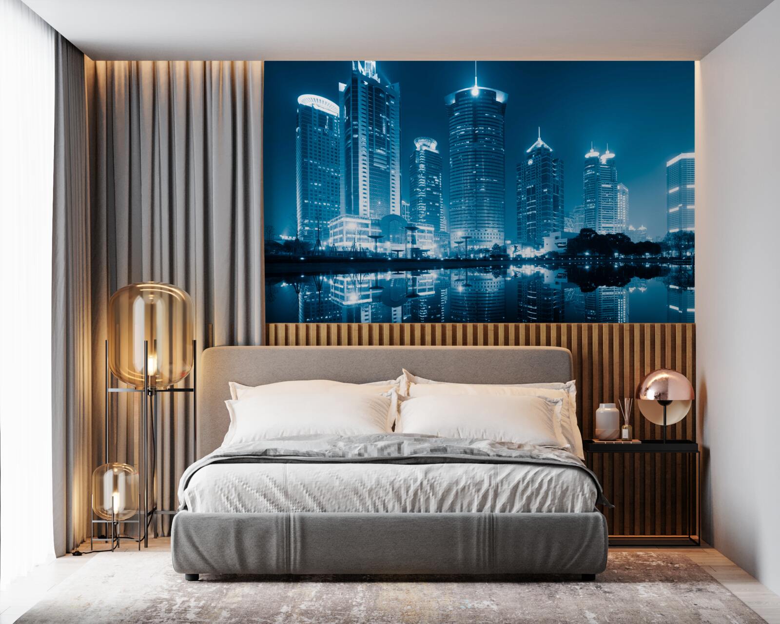 Fototapet noaptea shanghai în lumina felinarelor