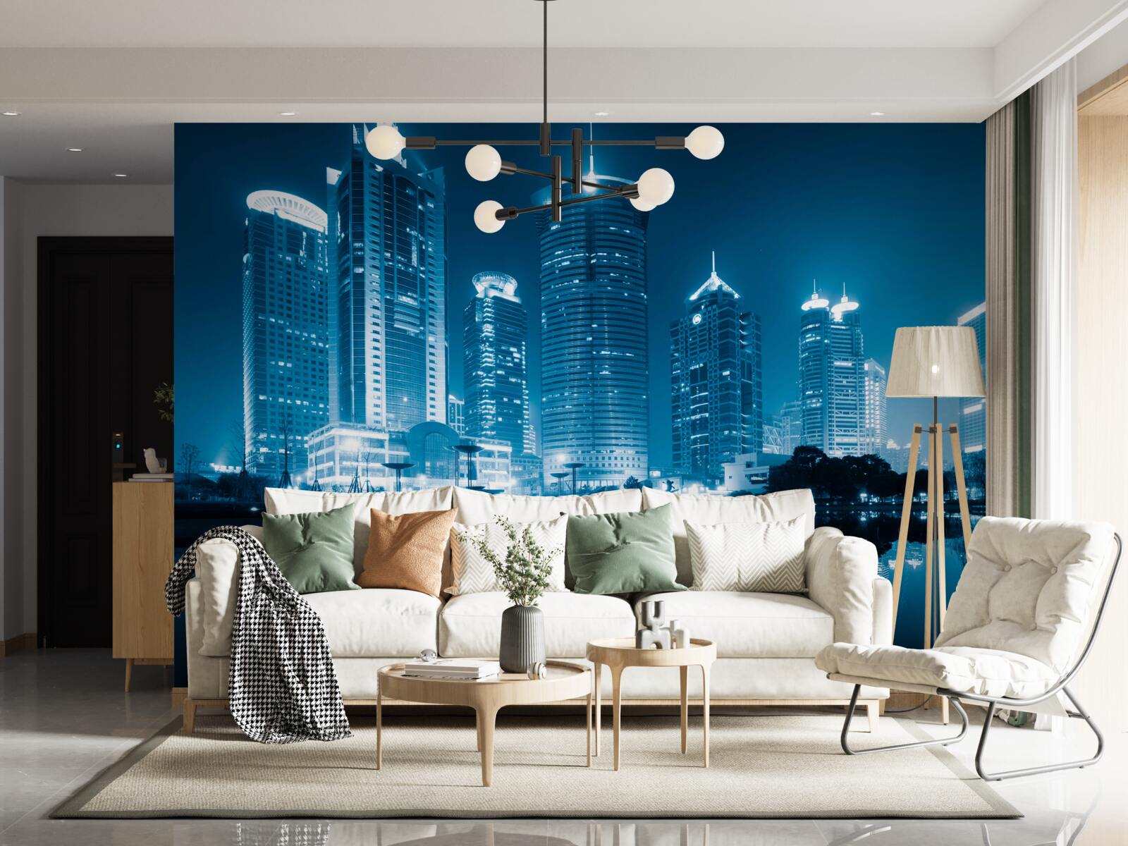 Fototapet noaptea shanghai în lumina felinarelor