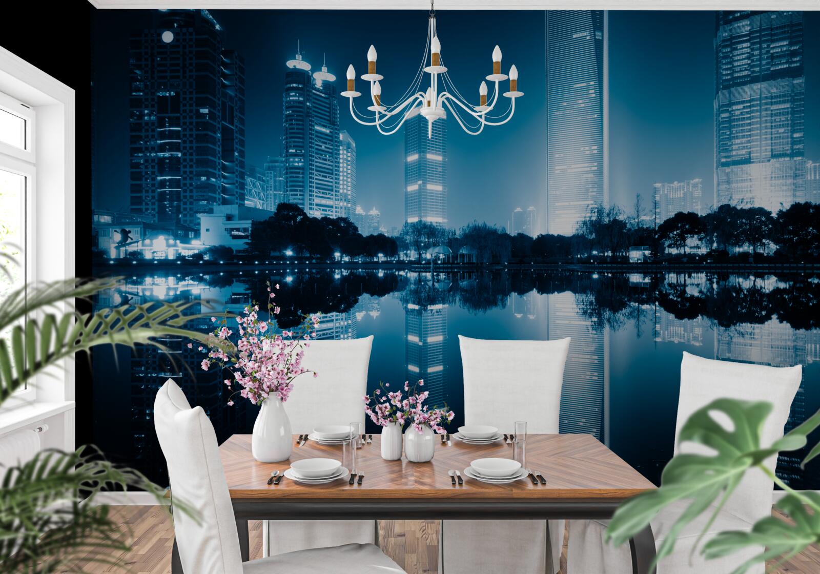 Fototapet afișarea luminilor orașului pe timp de noapte