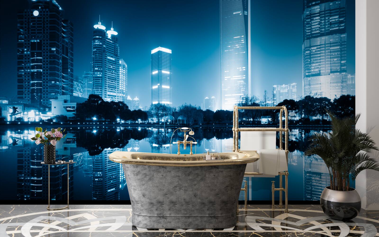 Fototapet afișarea luminilor orașului pe timp de noapte