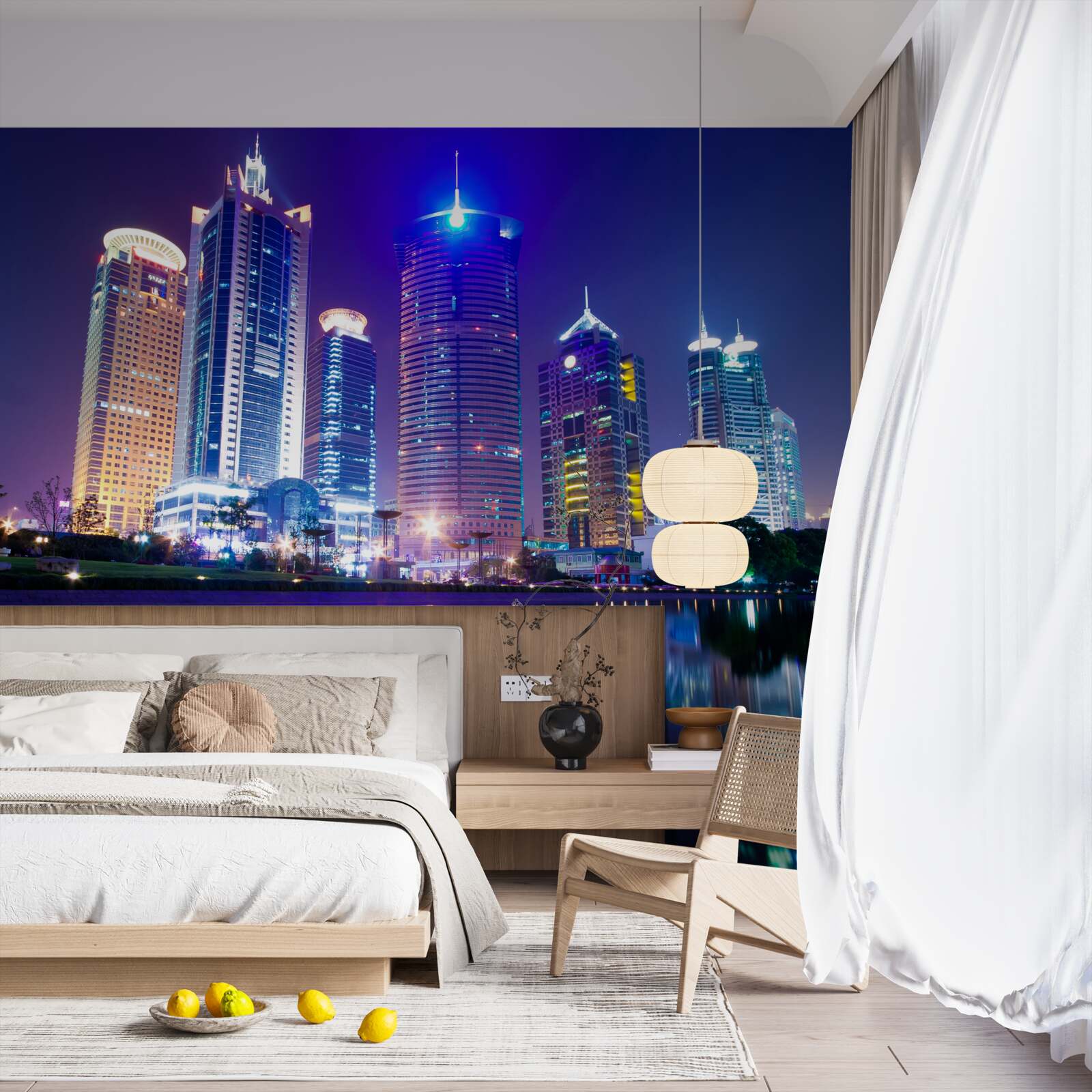 Fototapet reflecții ale zgârie-norilor noaptea