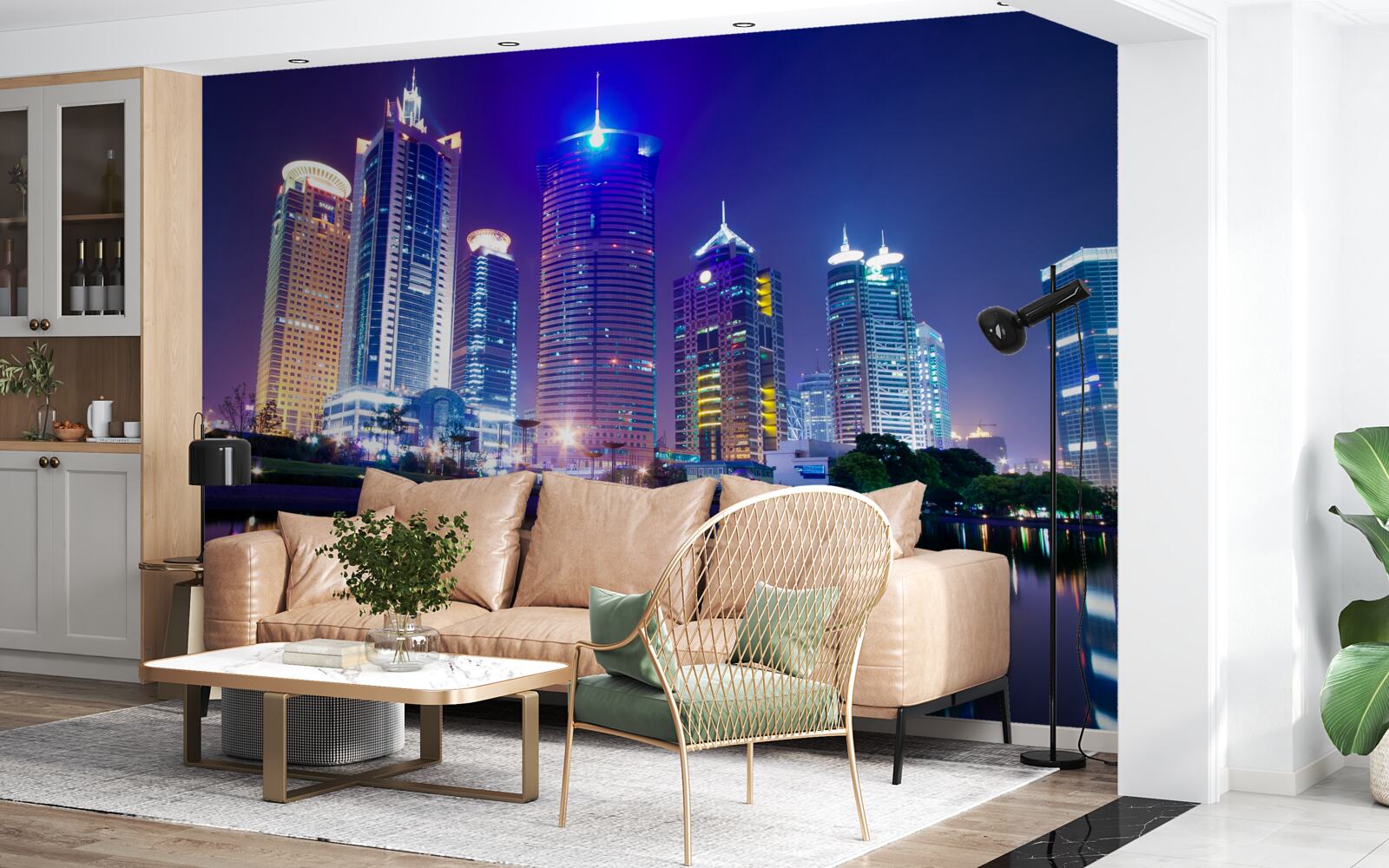 Fototapet reflecții ale zgârie-norilor noaptea