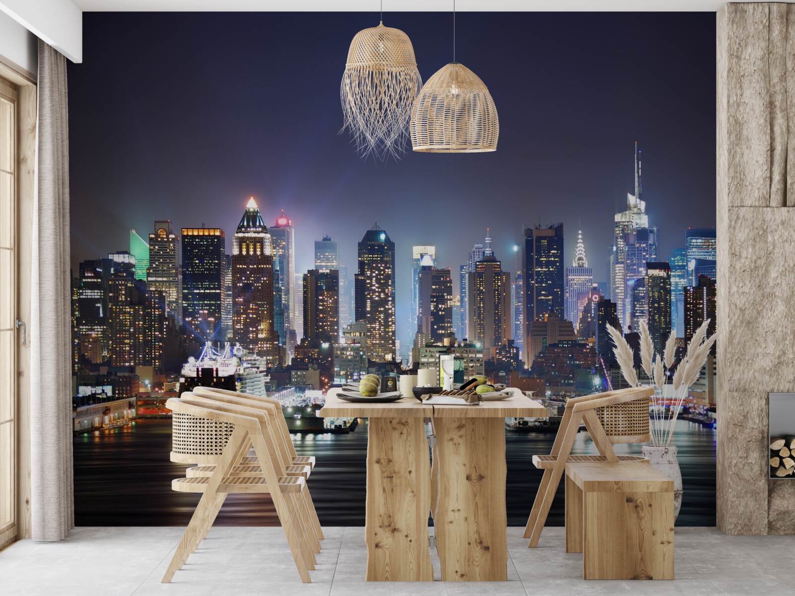 Fototapet zgârie-norii unui oraș mare noaptea