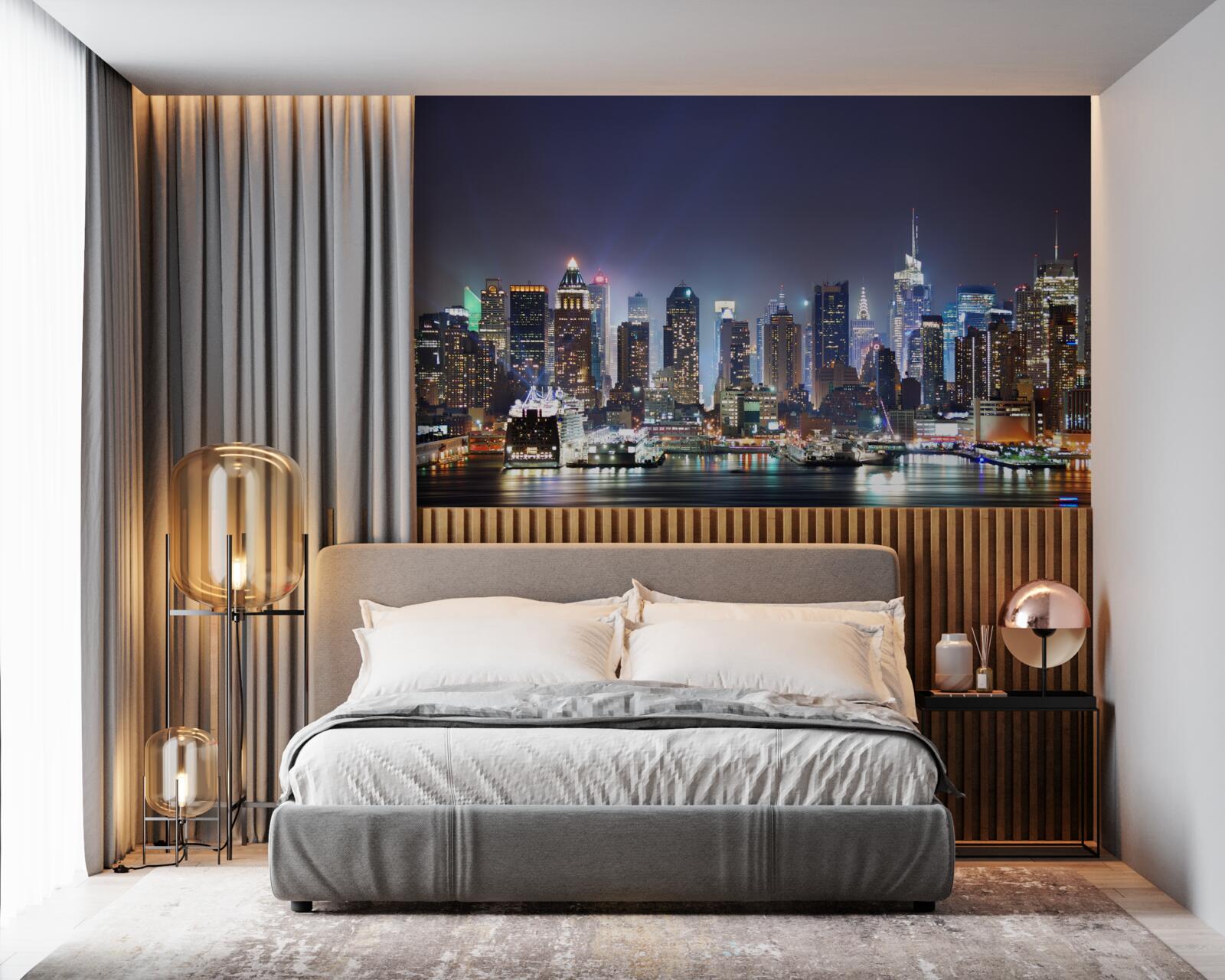 Fototapet zgârie-norii unui oraș mare noaptea