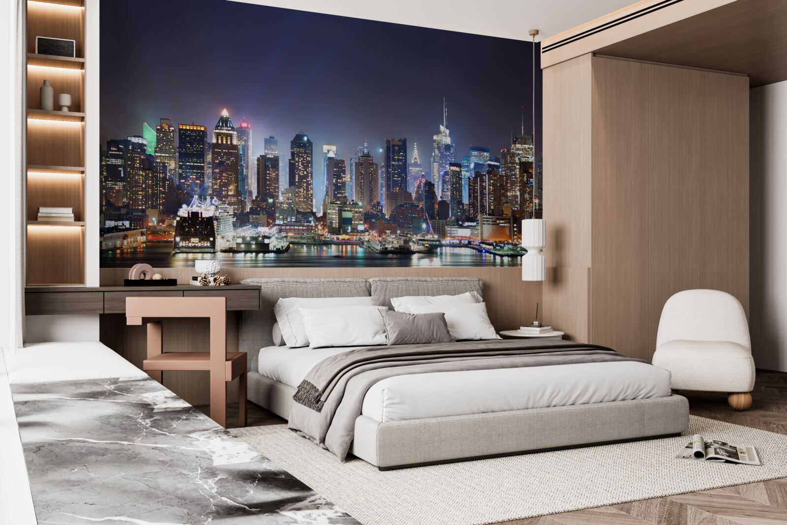 Fototapet zgârie-norii unui oraș mare noaptea