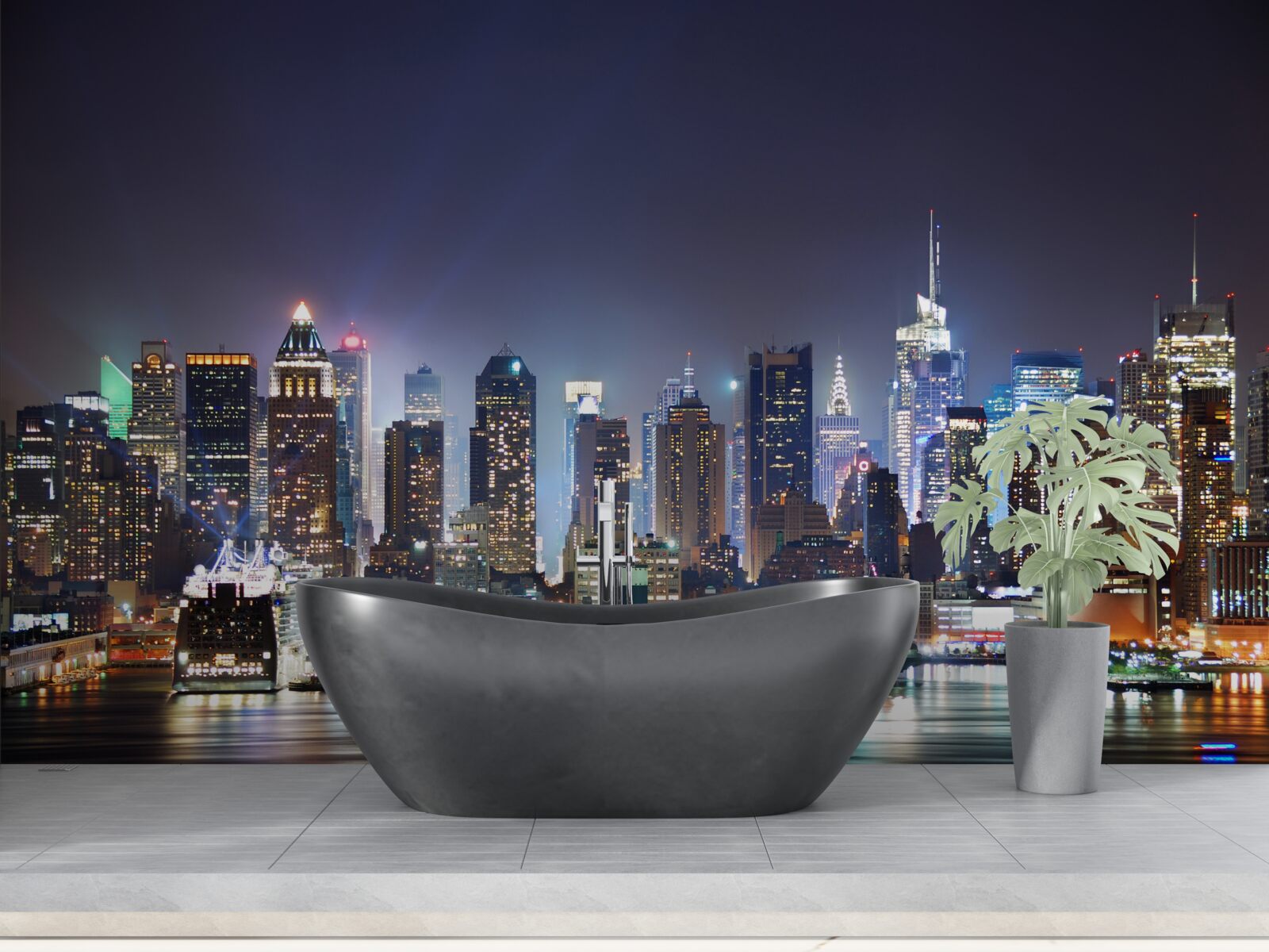 Fototapet zgârie-norii unui oraș mare noaptea