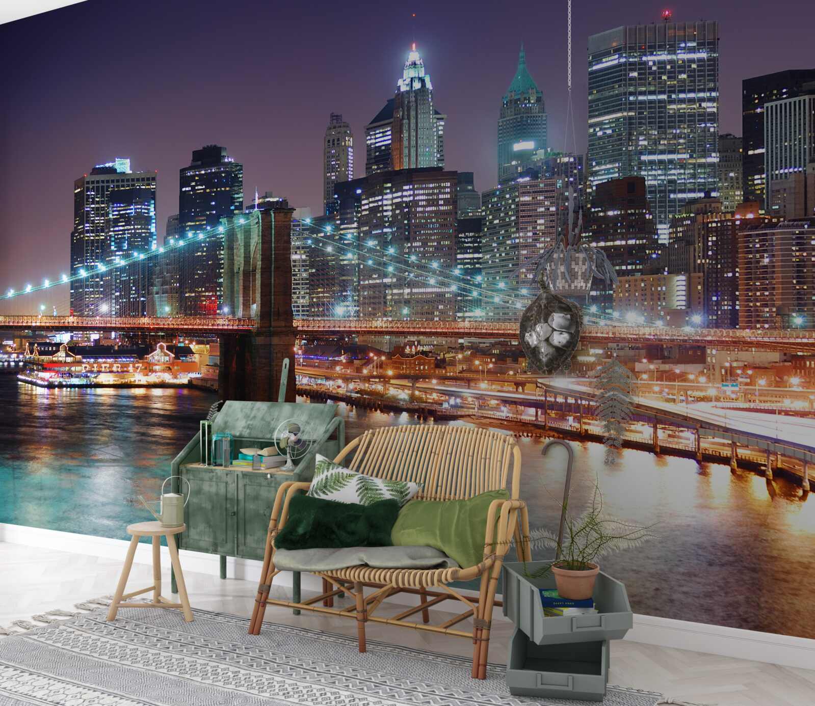 Fototapet podul brooklyn în linia orizontului de noapte