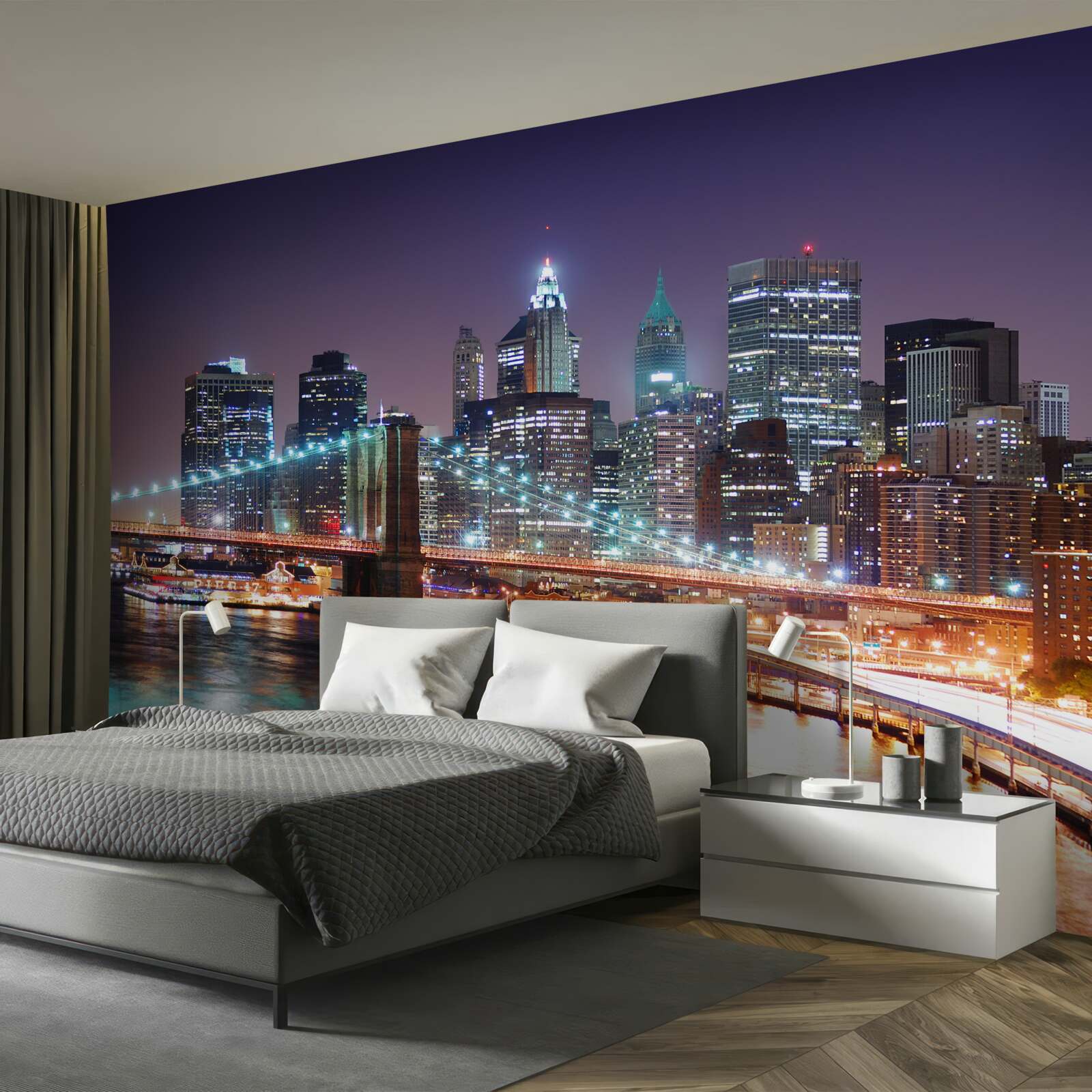 Fototapet podul brooklyn în linia orizontului de noapte