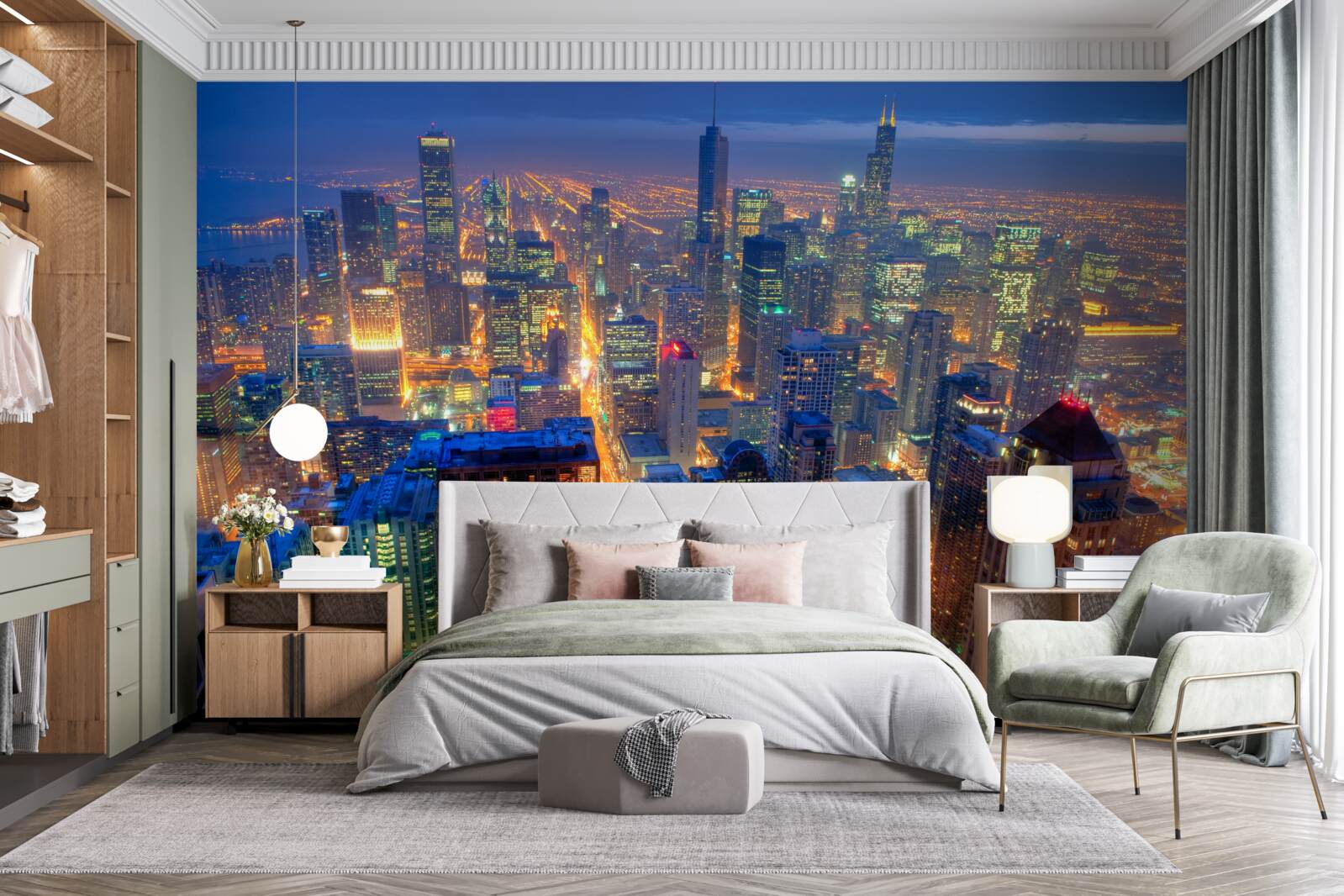 Fototapet Luminile orașului Chicago luminează străzile