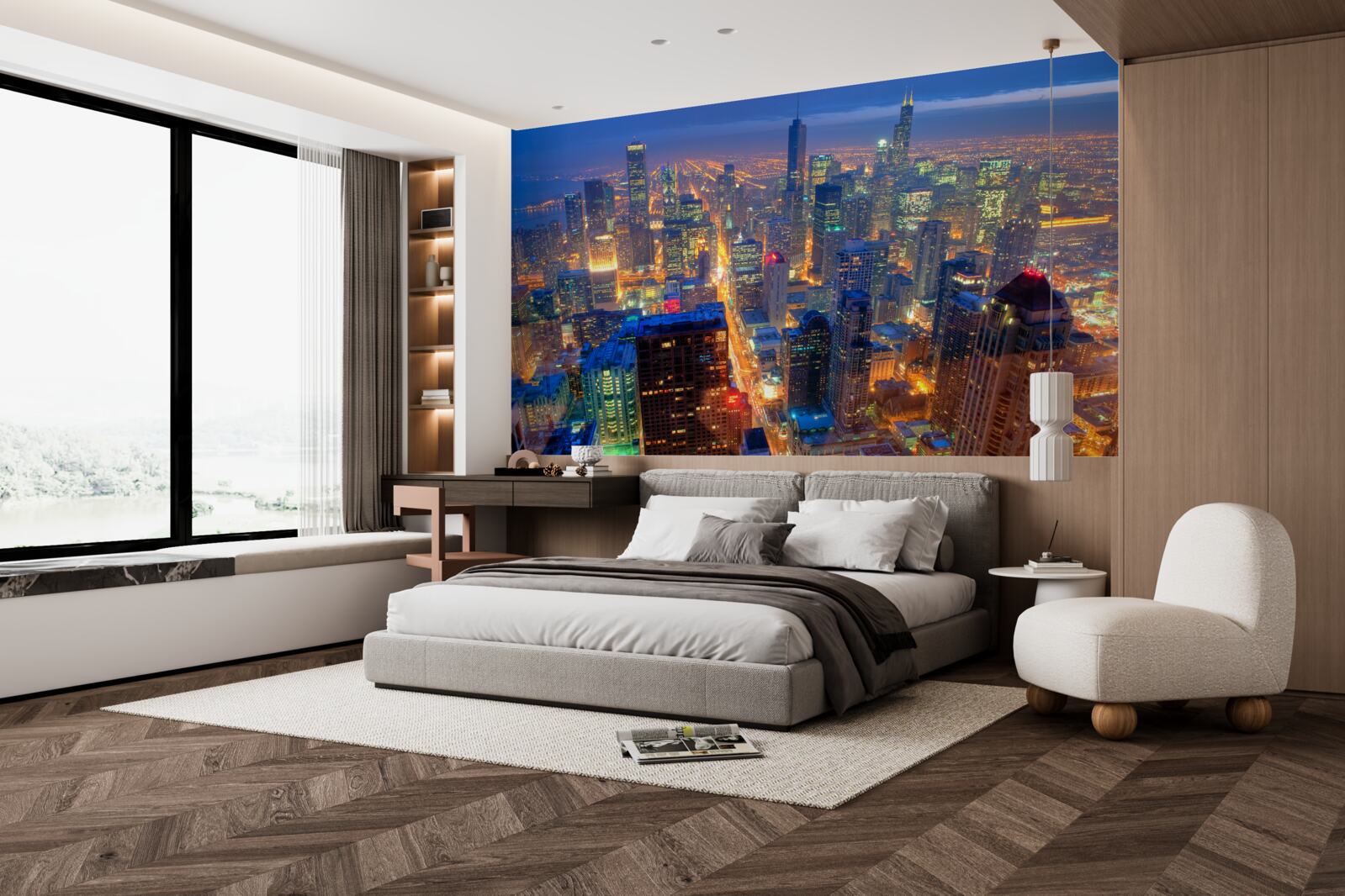 Fototapet Luminile orașului Chicago luminează străzile