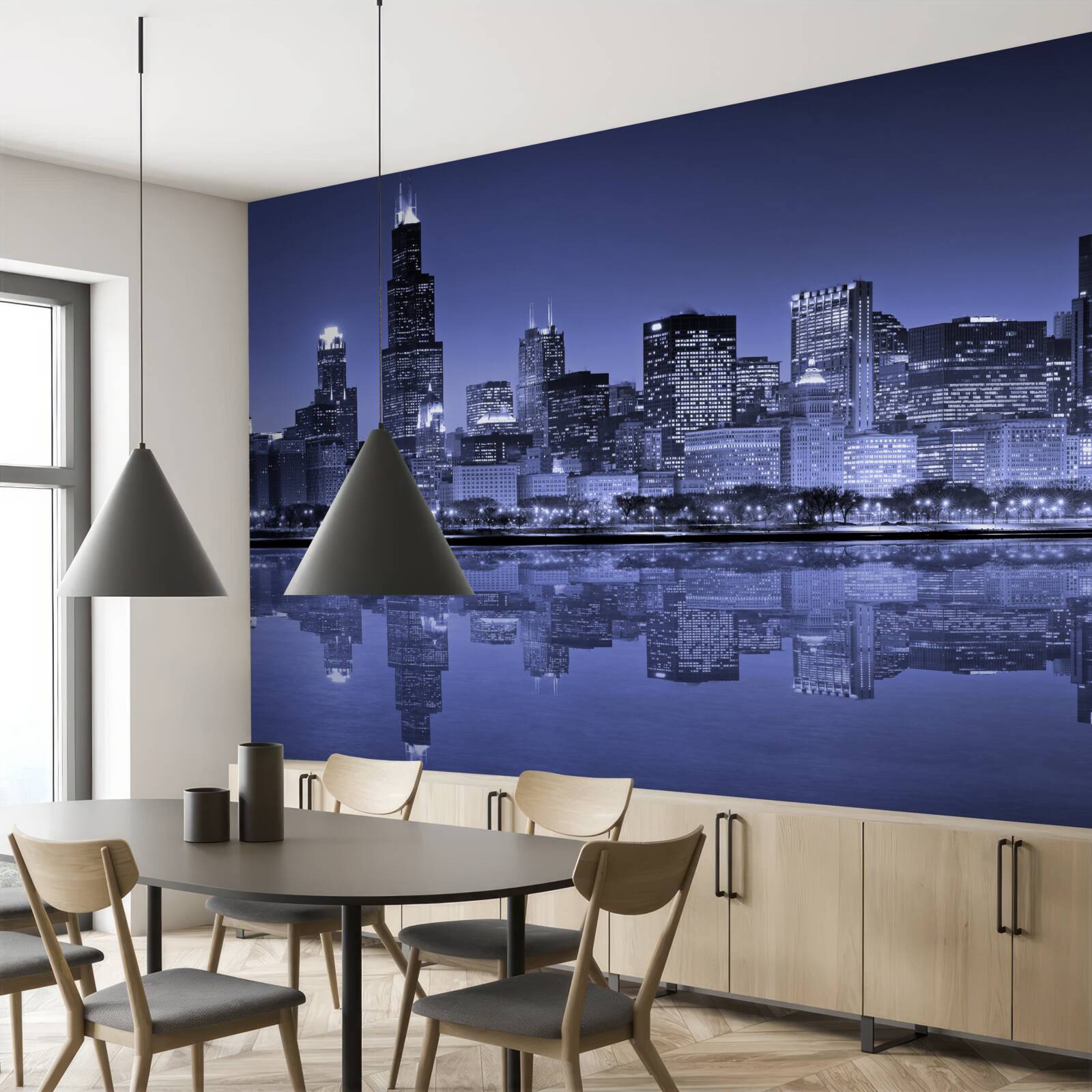 Fototapet vedere de noapte a orașului chicago