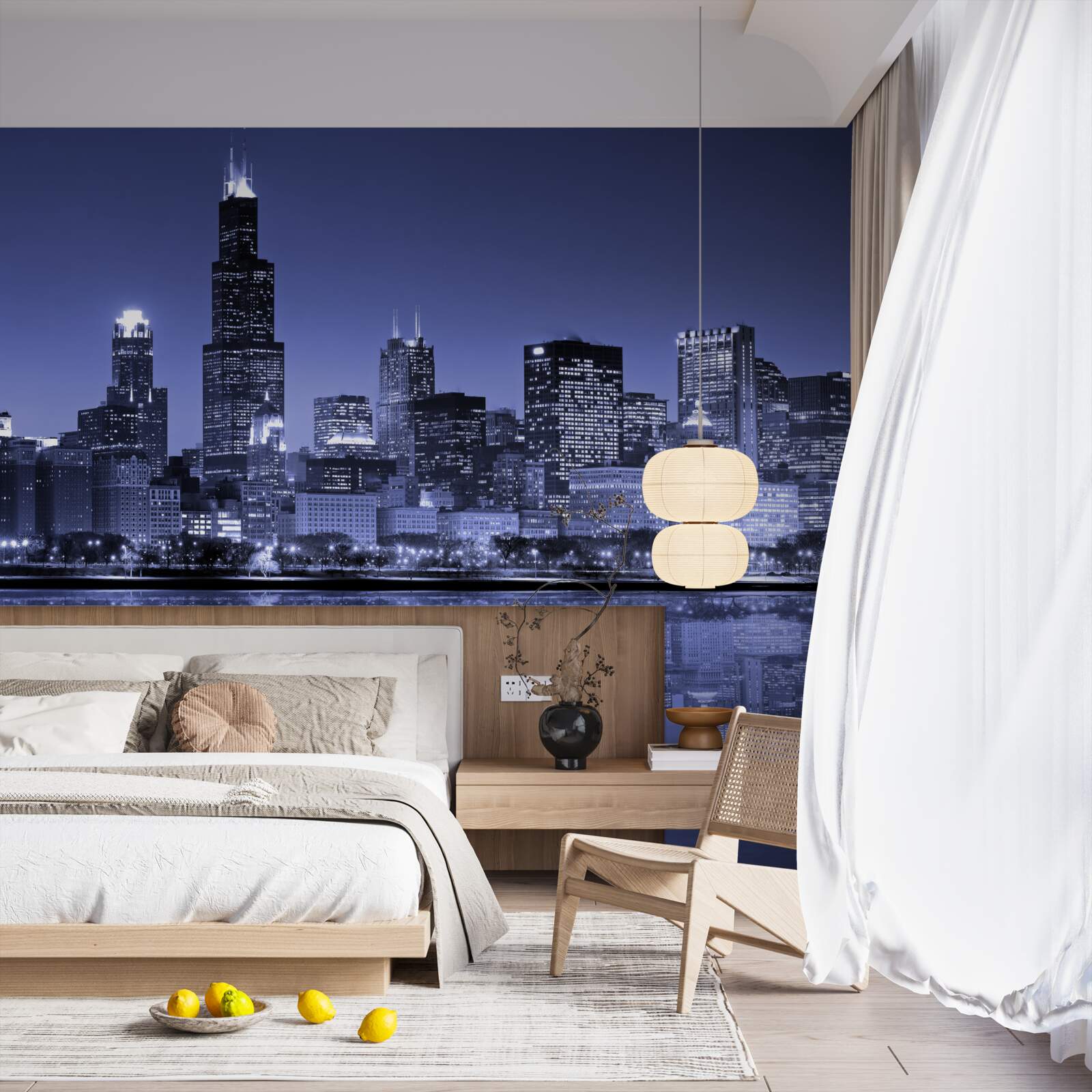 Fototapet vedere de noapte a orașului chicago