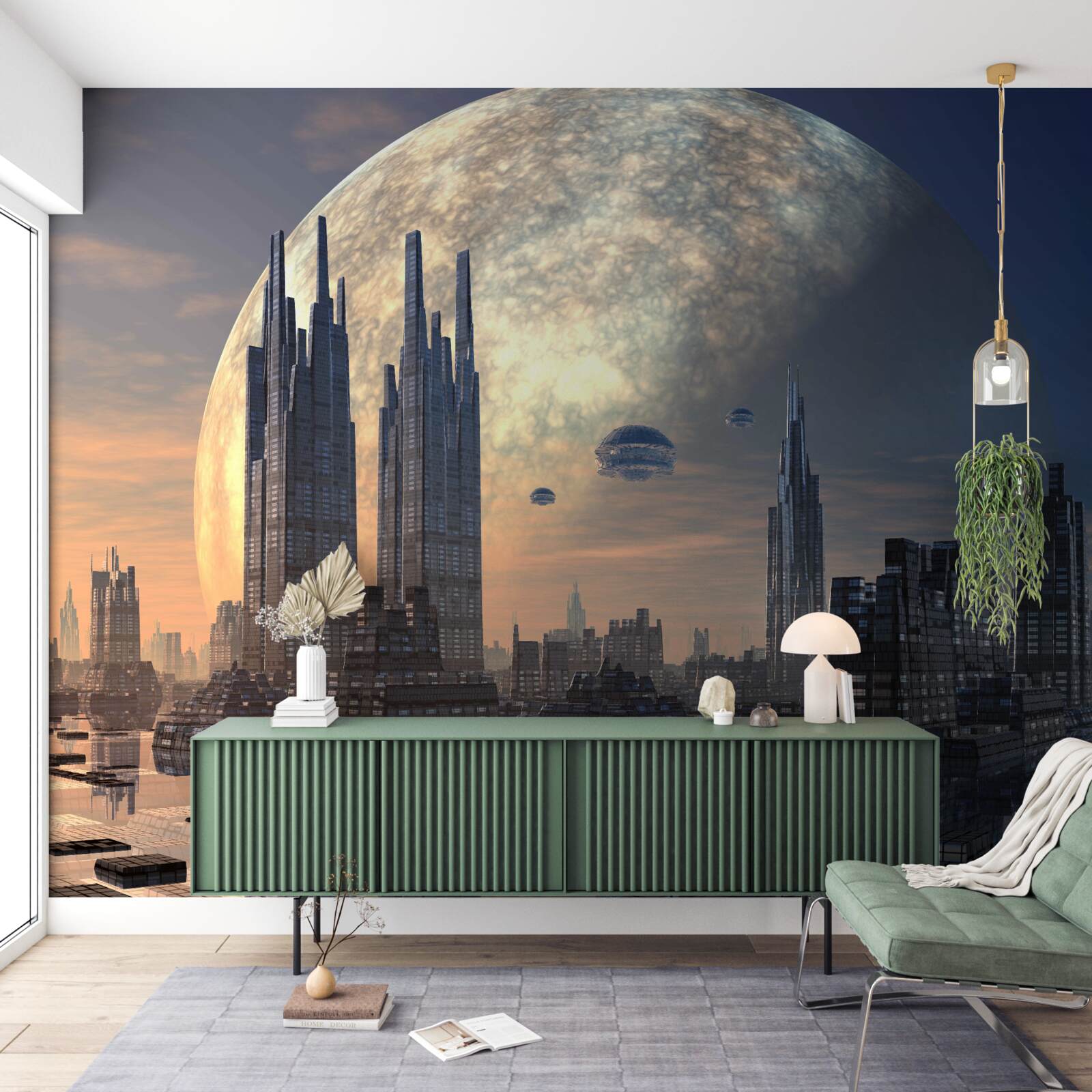 Fototapet oraș futurist în lumina lunii