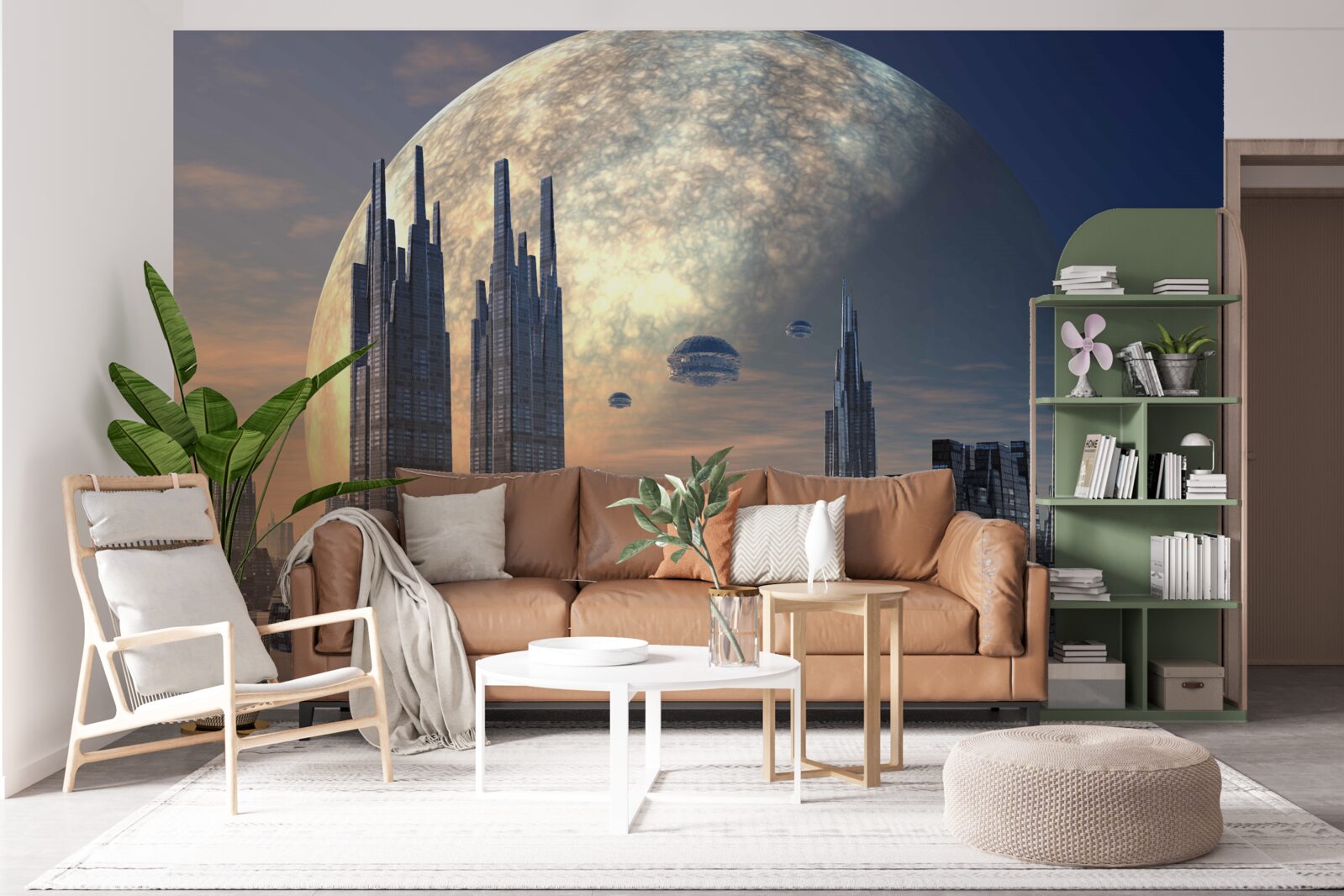 Fototapet oraș futurist în lumina lunii