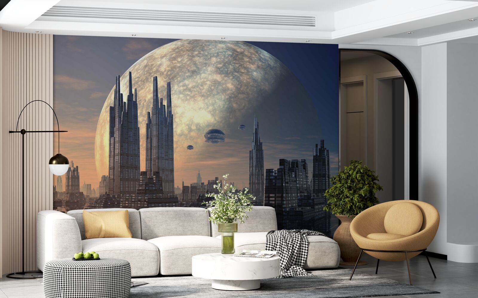 Fototapet oraș futurist în lumina lunii