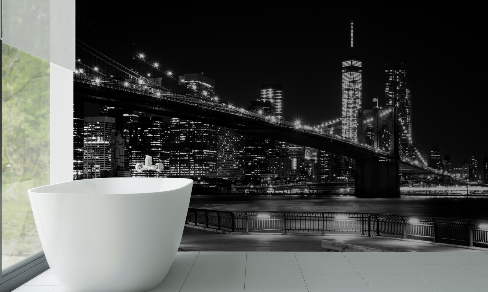 Fototapet podul brooklyn și manhattan în alb și negru