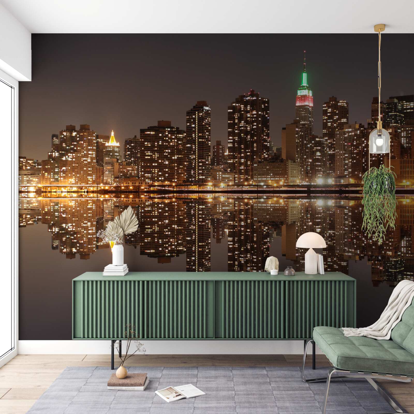 Fototapet reflexia orașului în apă este ca o oglindă