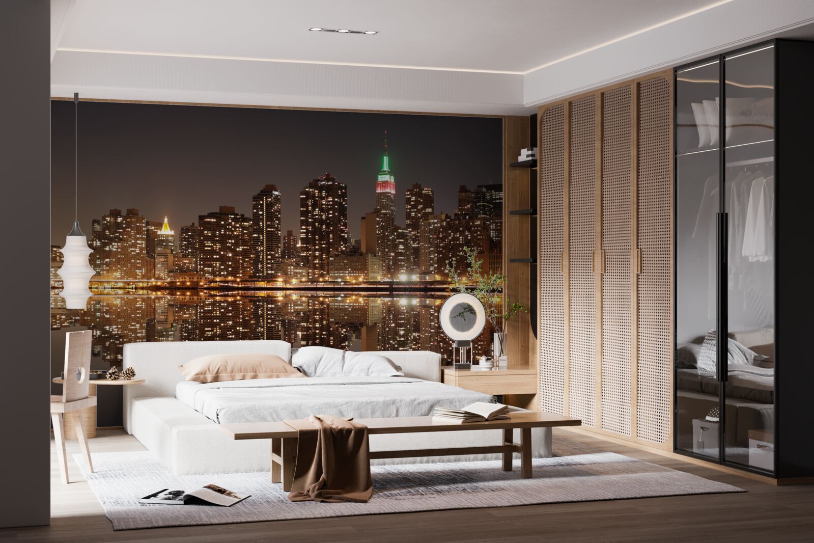 Fototapet reflexia orașului în apă este ca o oglindă