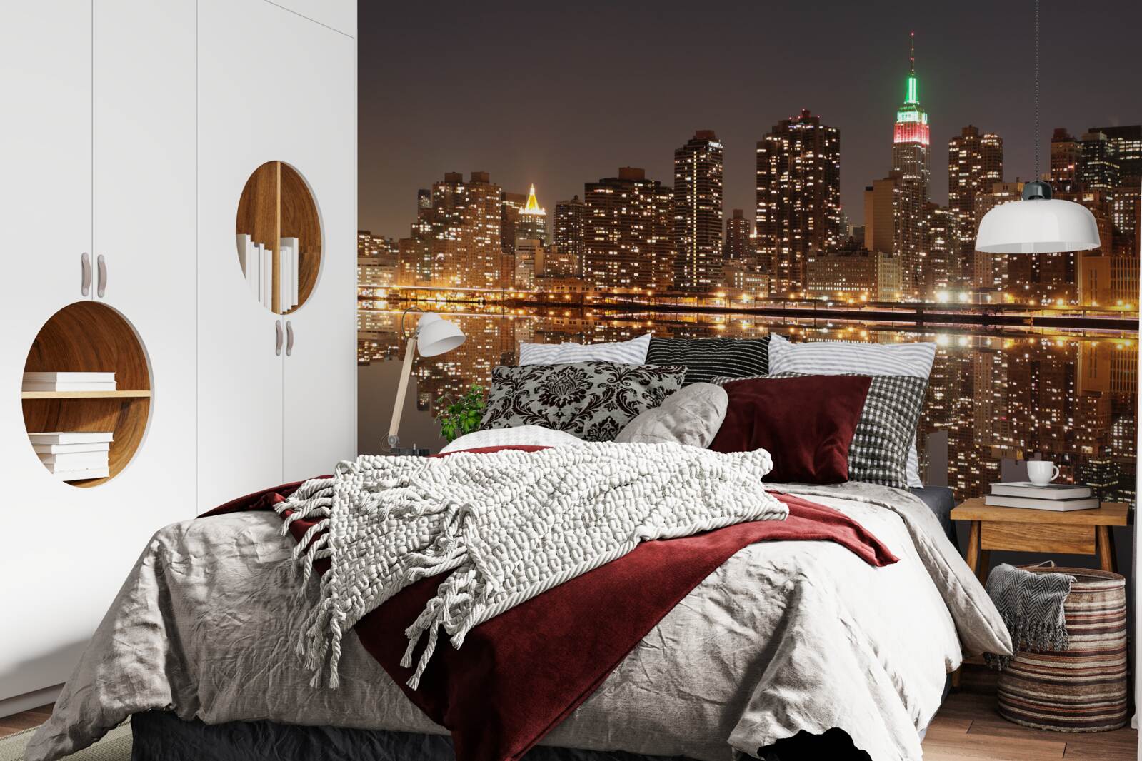 Fototapet reflexia orașului în apă este ca o oglindă