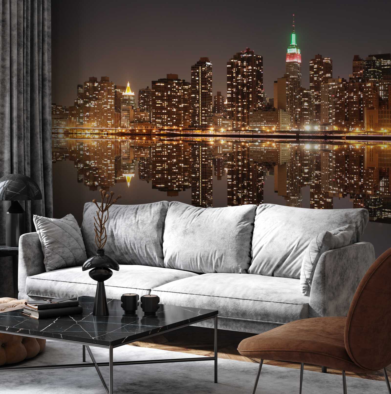 Fototapet reflexia orașului în apă este ca o oglindă