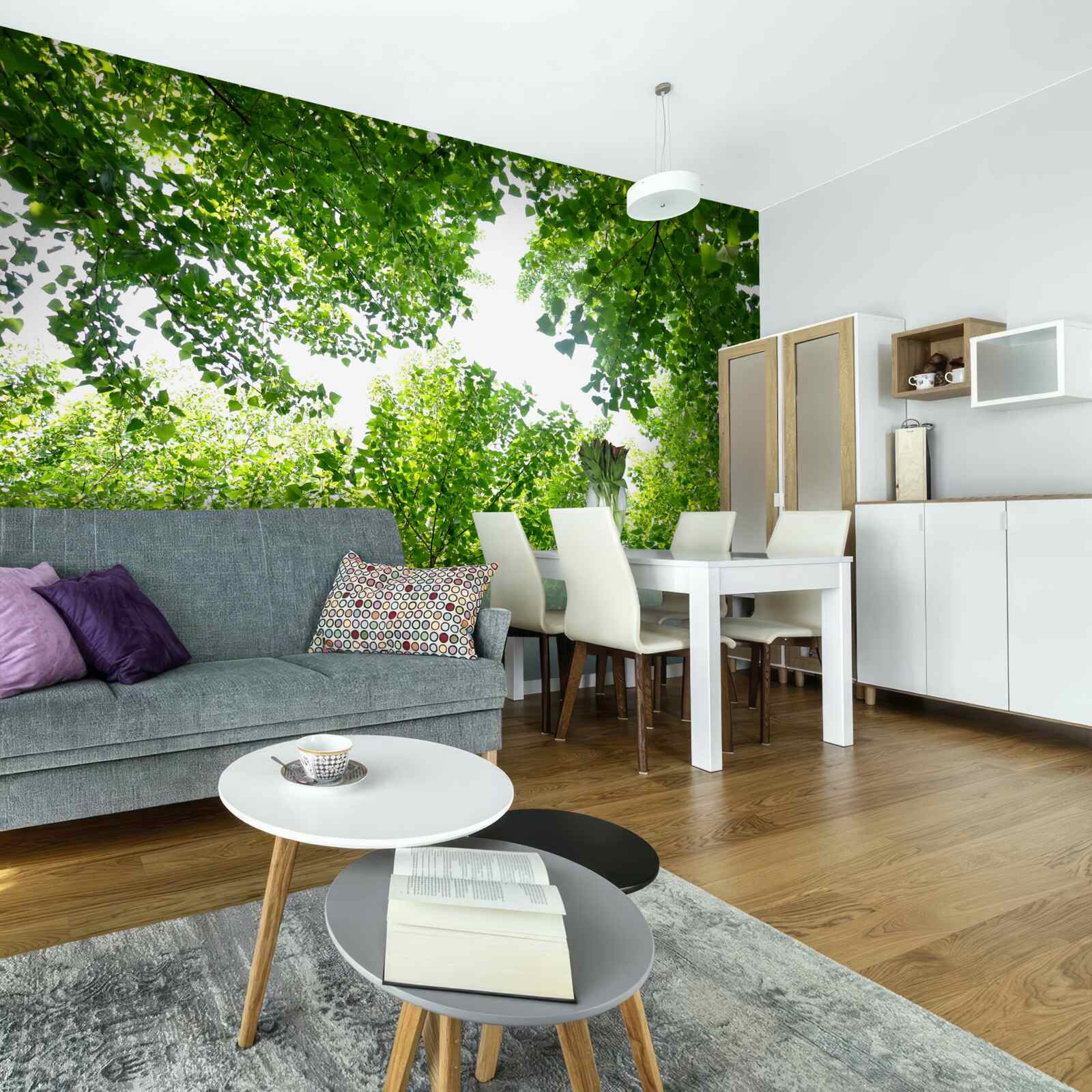 Fototapet cer alb evidențiat de frunze verzi