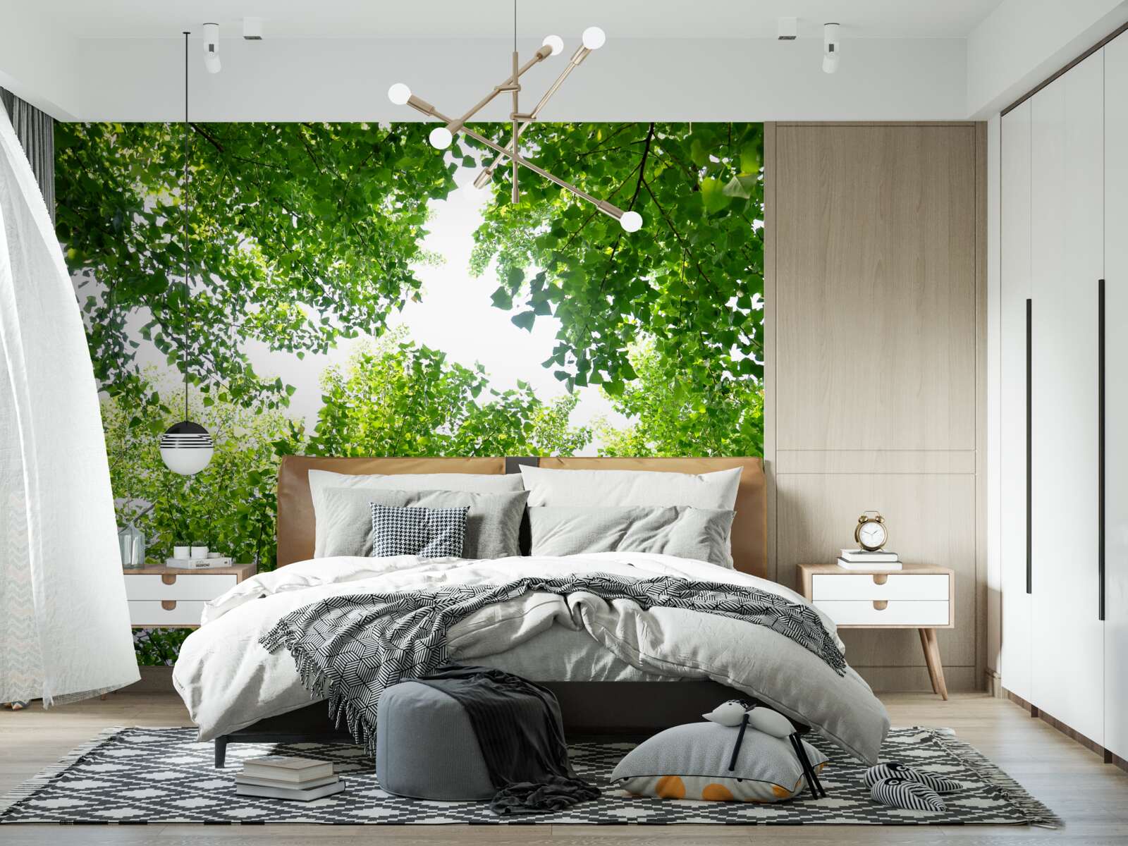 Fototapet cer alb evidențiat de frunze verzi