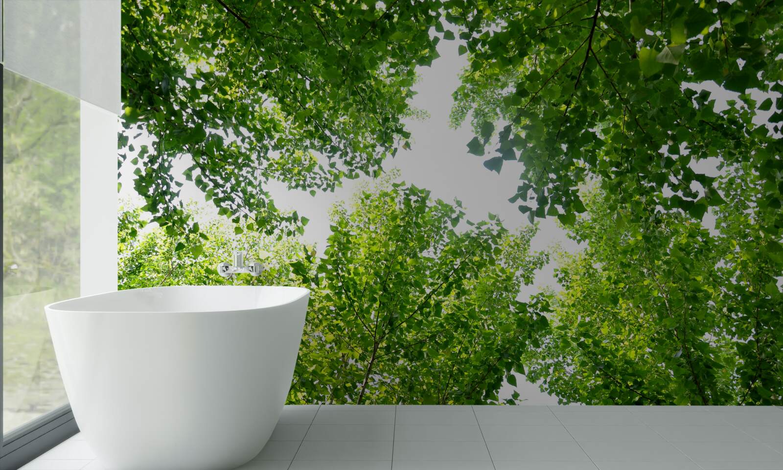 Fototapet cer alb evidențiat de frunze verzi