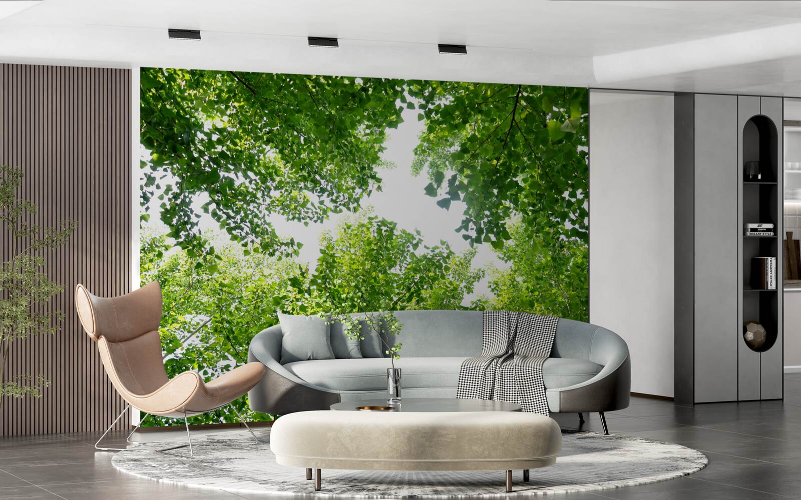 Fototapet cer alb evidențiat de frunze verzi