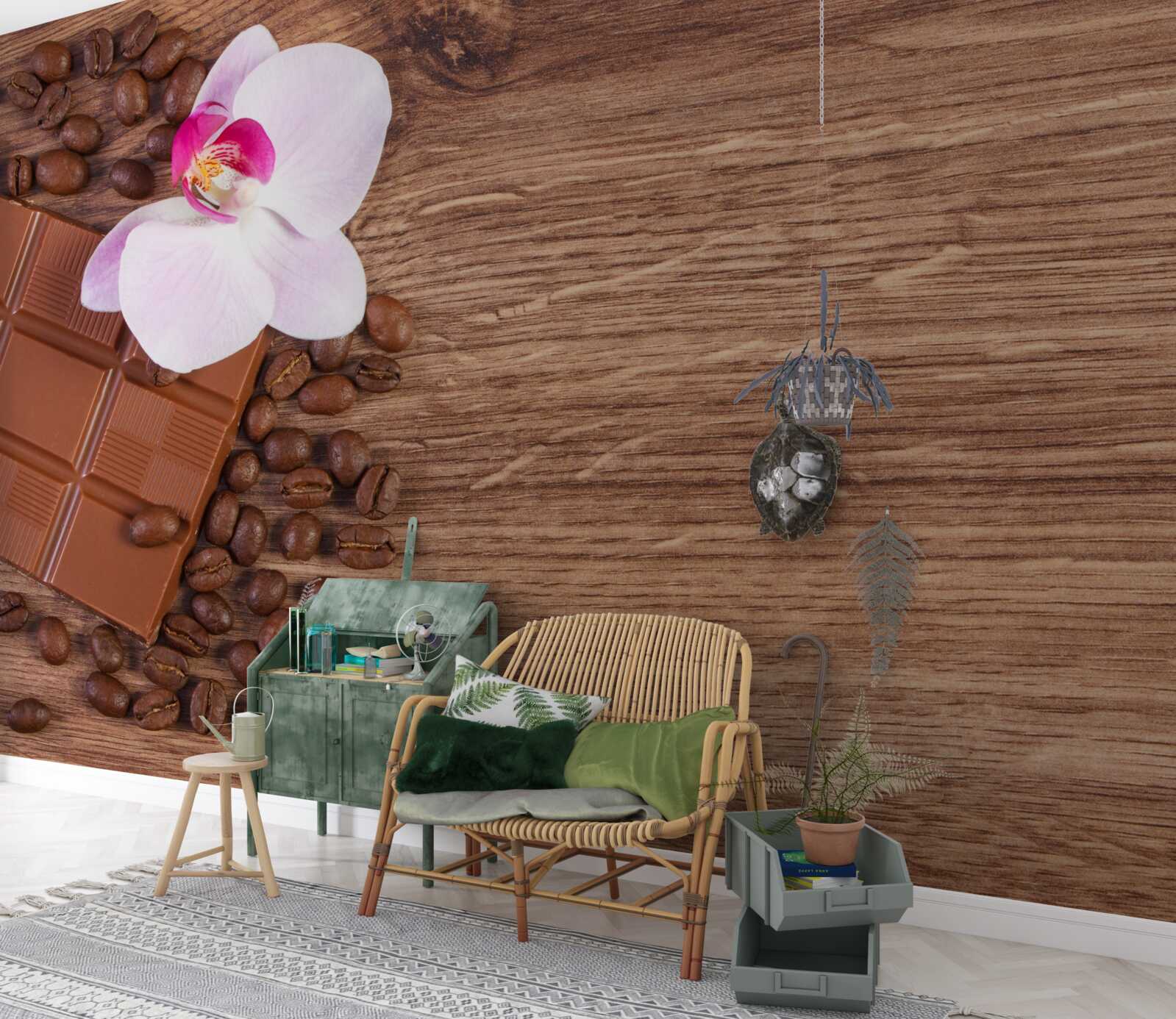 Fototapet orhidee albă ca zăpada înmuiată în cafea și ciocolată