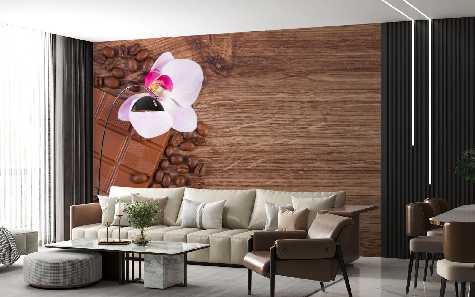 Fototapet orhidee albă ca zăpada înmuiată în cafea și ciocolată