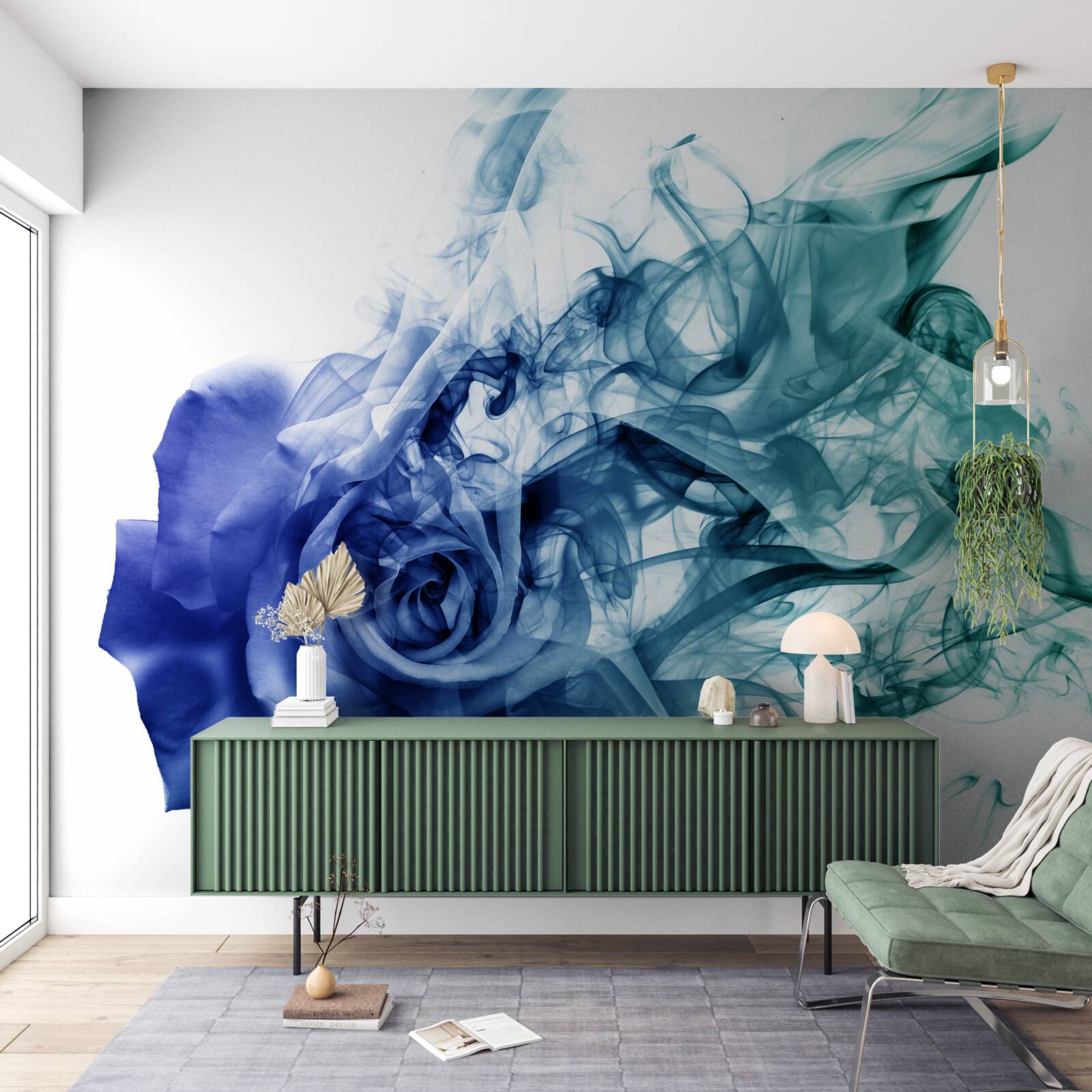 Fototapet trandafir albastru într-o ceață de albastru ceresc