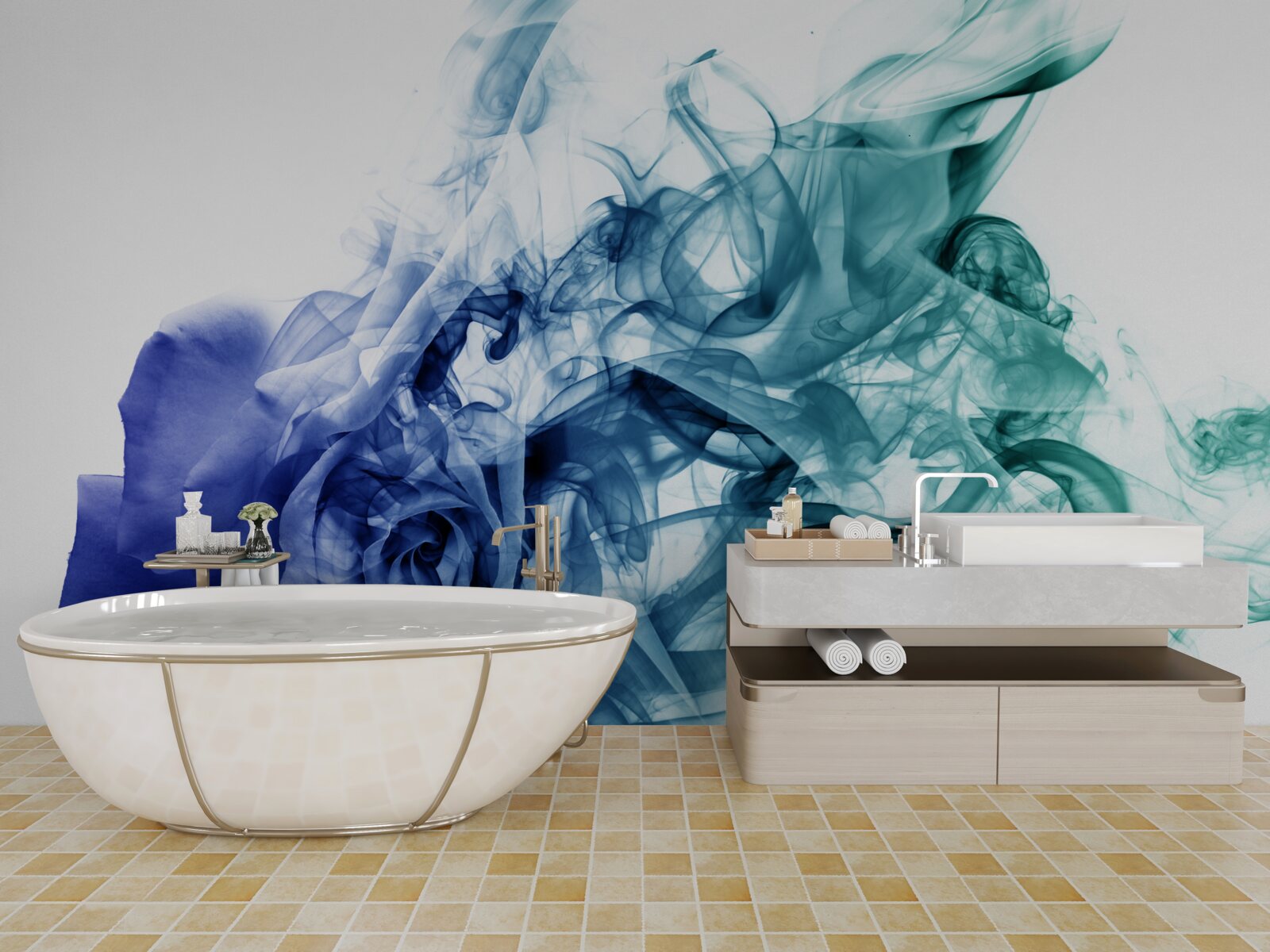 Fototapet trandafir albastru într-o ceață de albastru ceresc