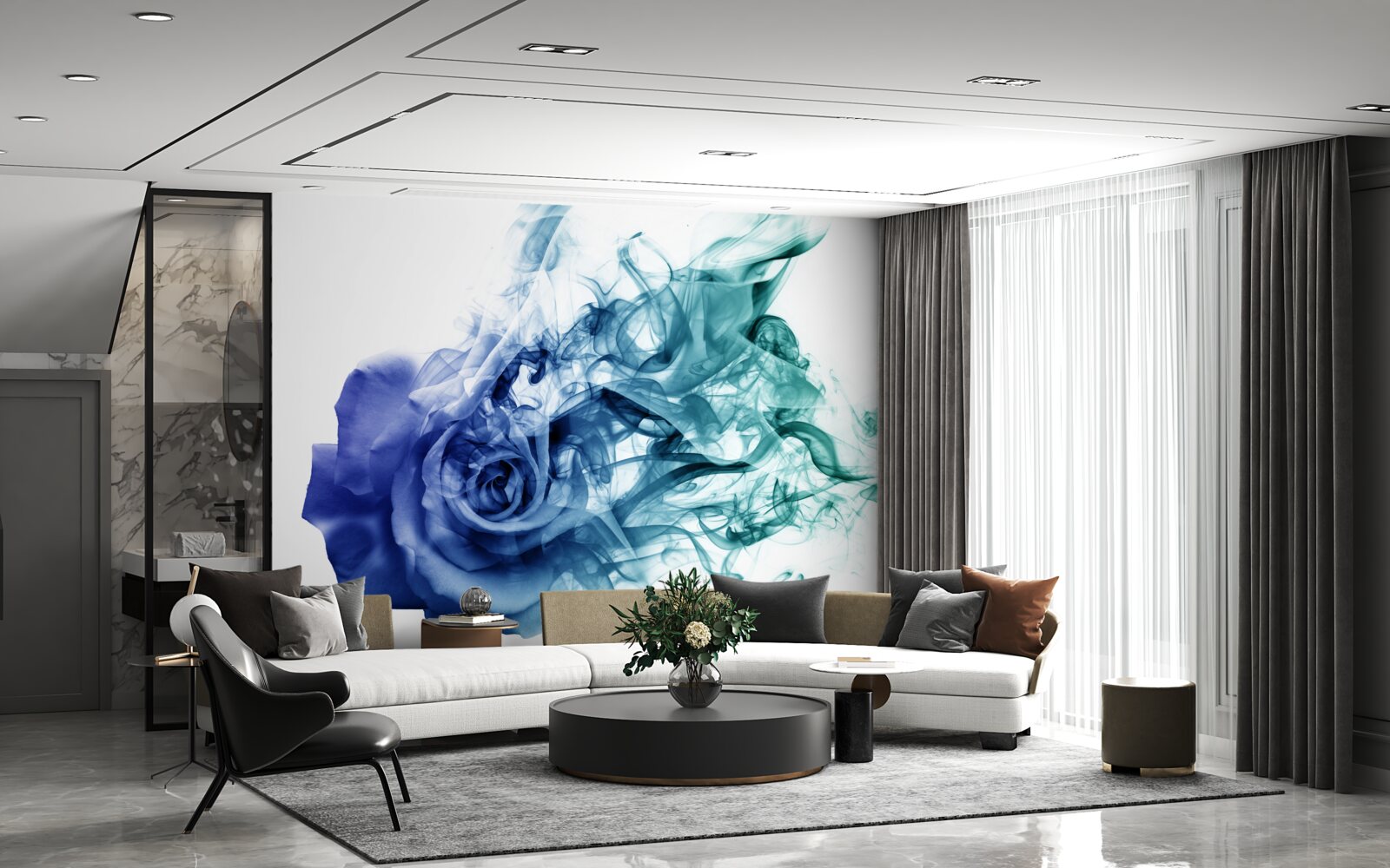 Fototapet trandafir albastru într-o ceață de albastru ceresc