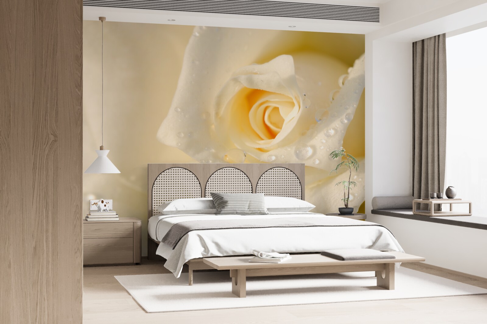 Fototapet trandafir în picături, vopsit în alb