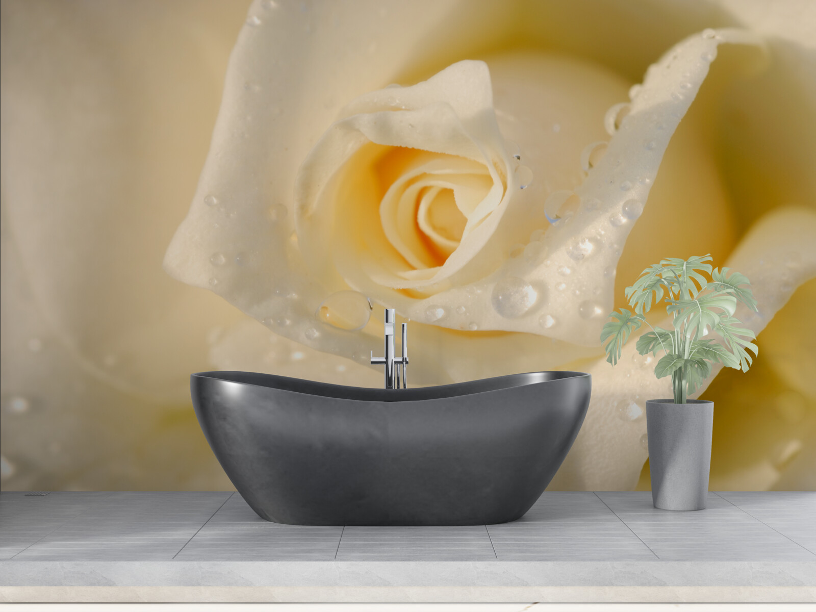 Fototapet trandafir în picături, vopsit în alb