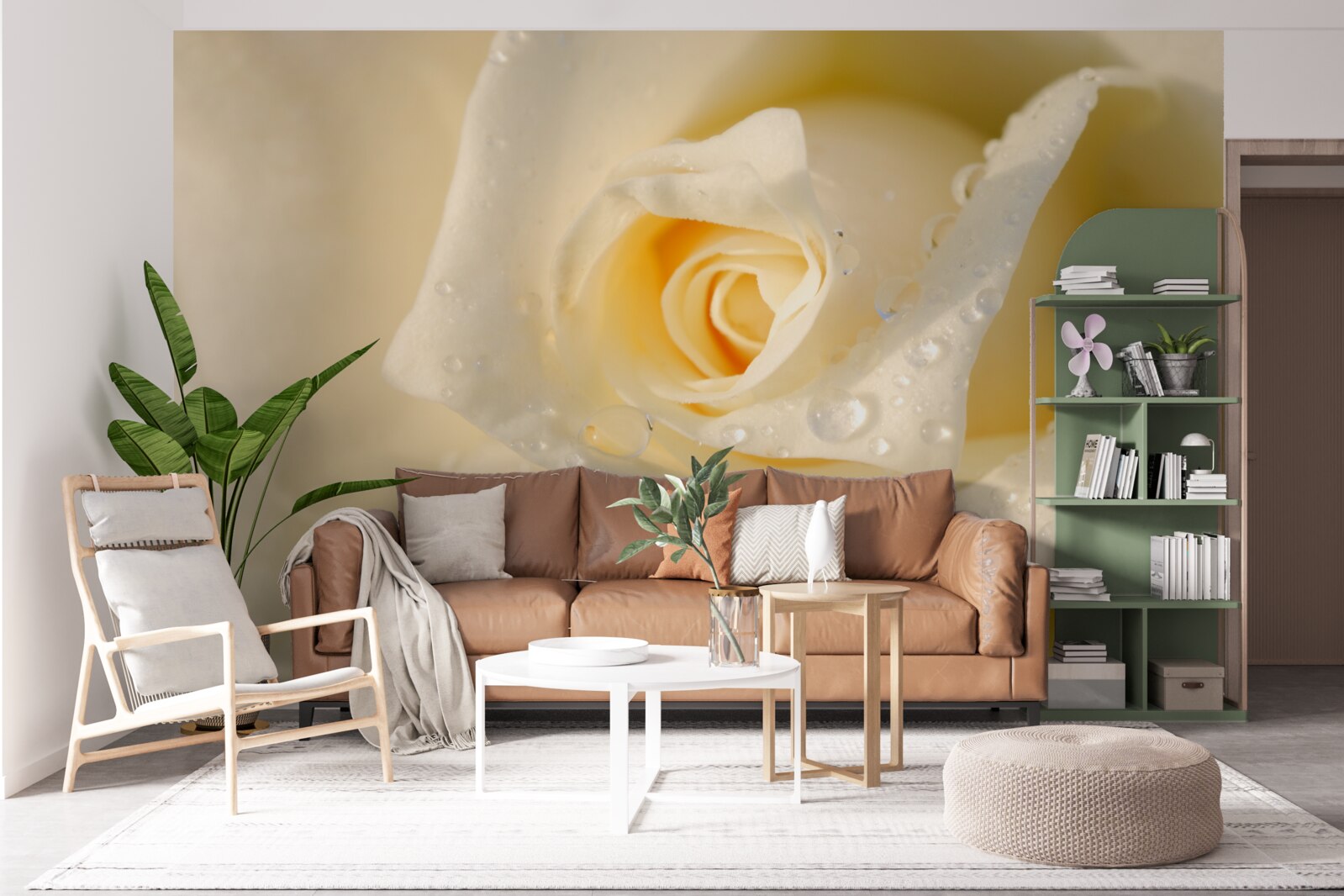 Fototapet trandafir în picături, vopsit în alb