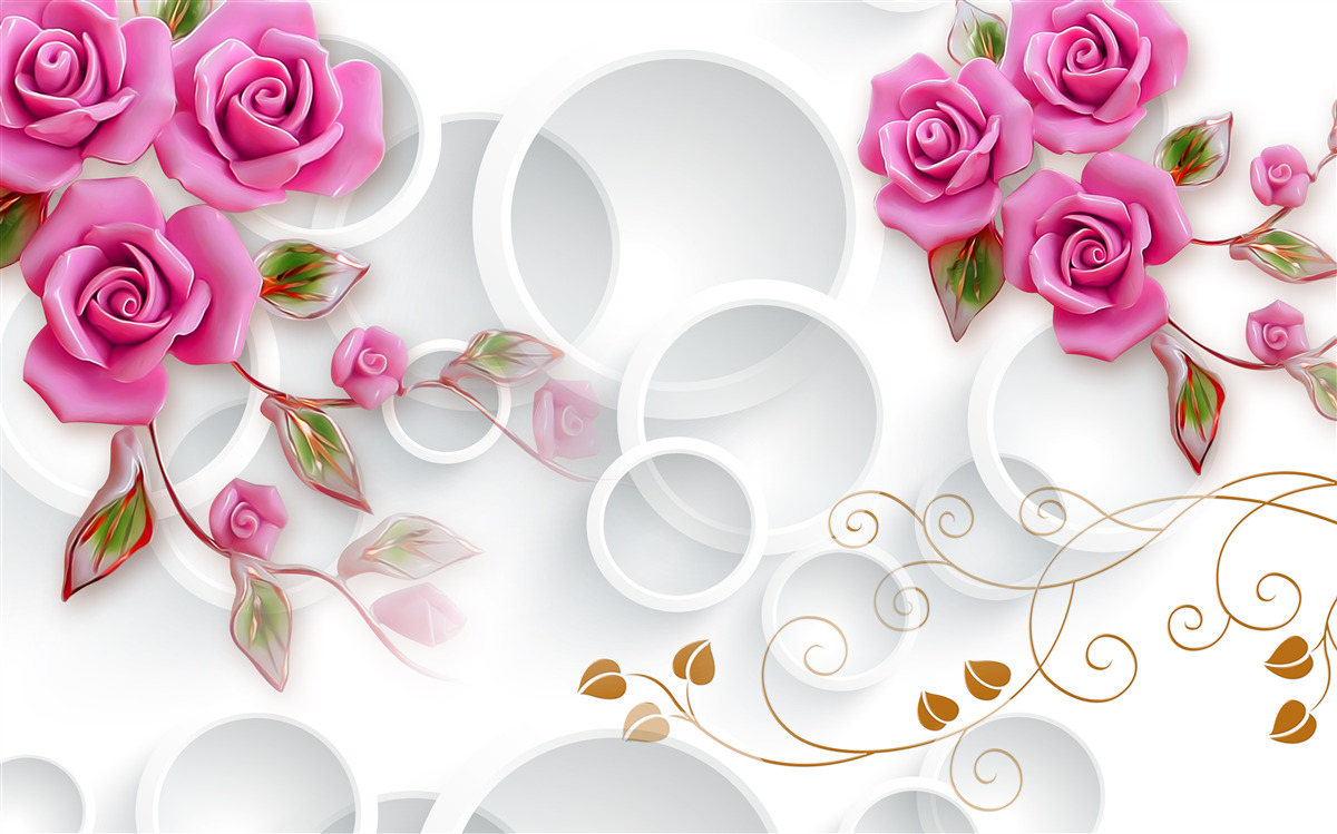 Fototapet cercuri albe și un trandafir în roz