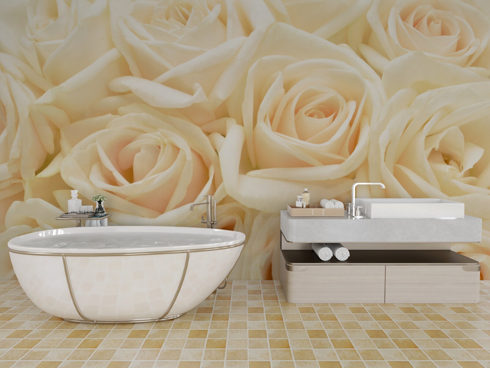 Fototapet buchet de trandafiri crem