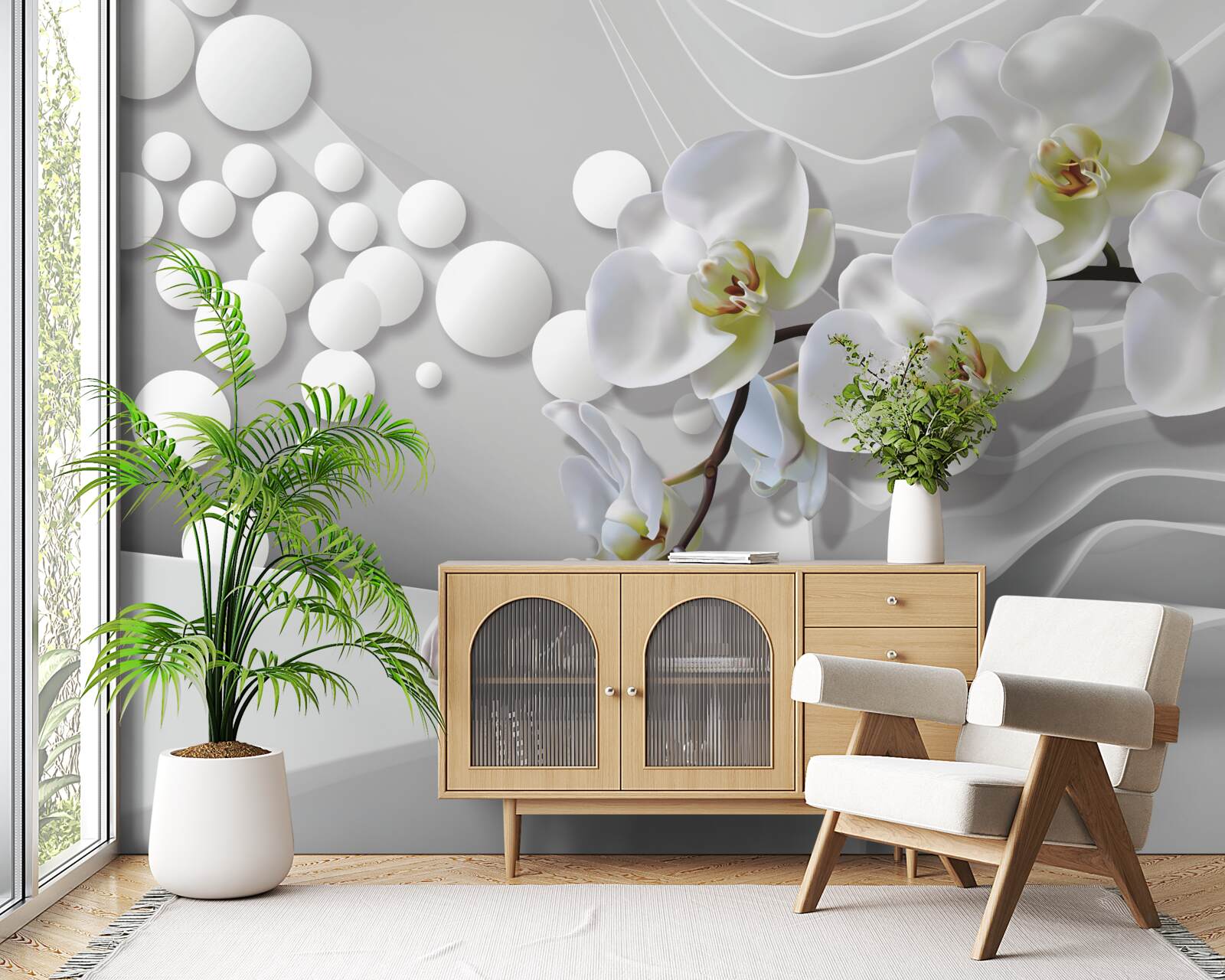 Fototapet orhidee cu ramură albă abstractă