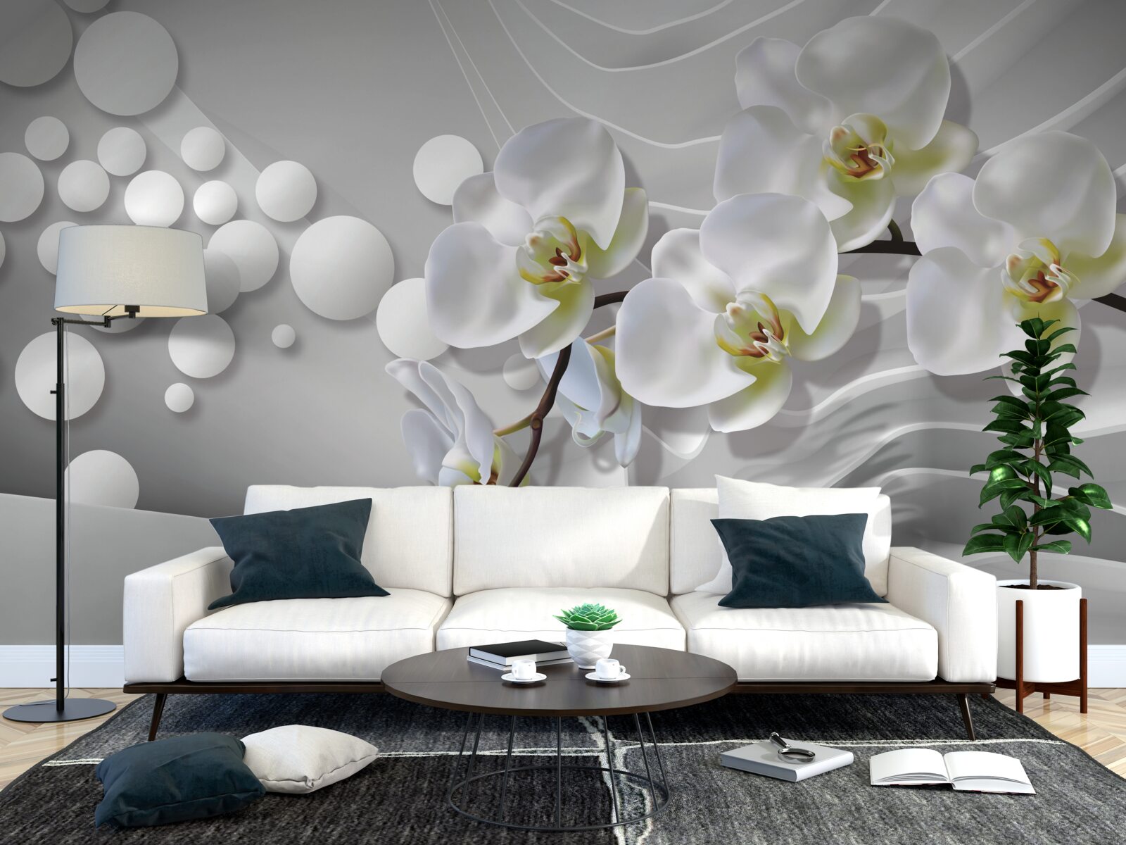 Fototapet orhidee cu ramură albă abstractă