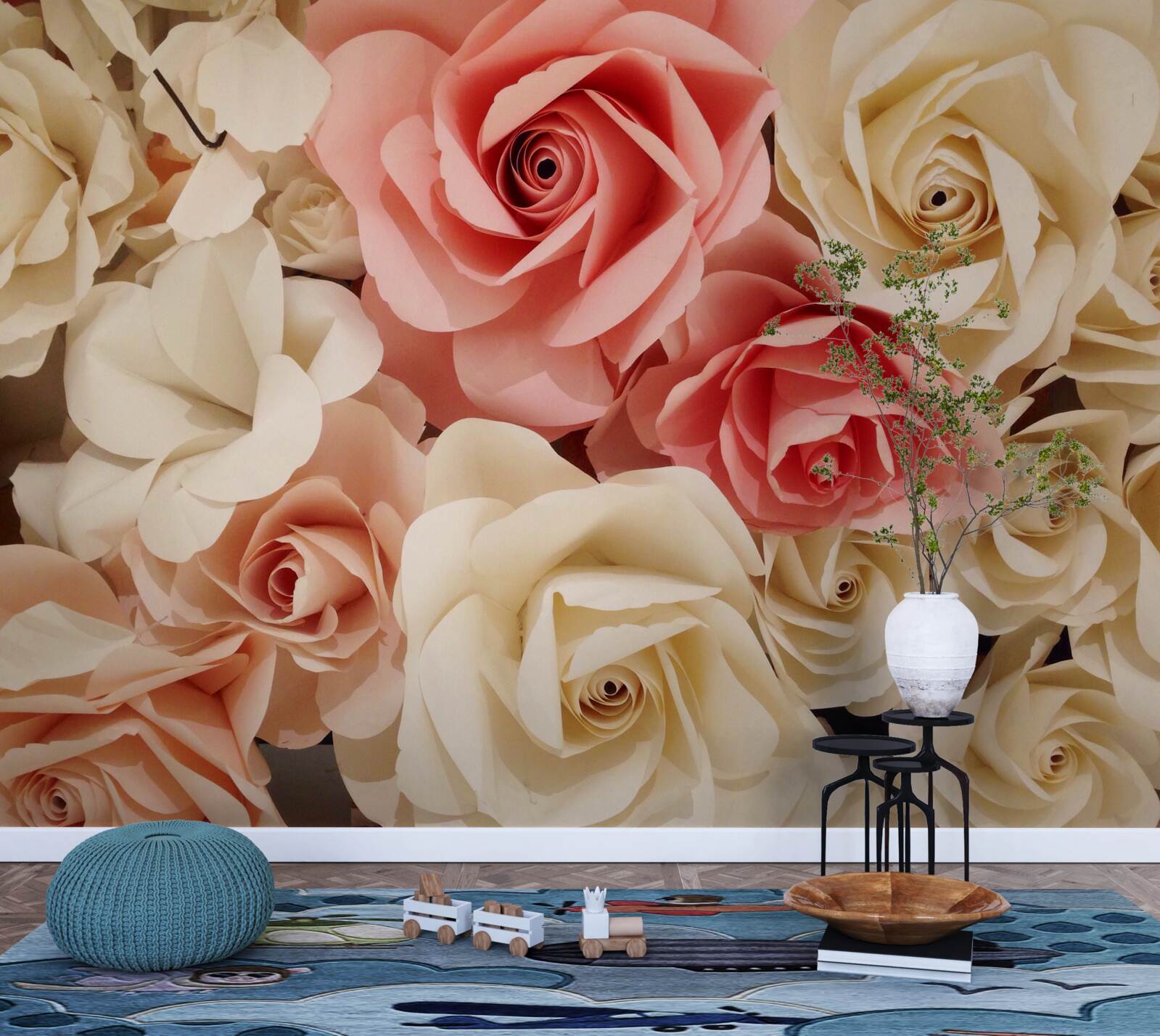 Fototapet un buchet frumos de trandafiri în nuanțe de crem și roz